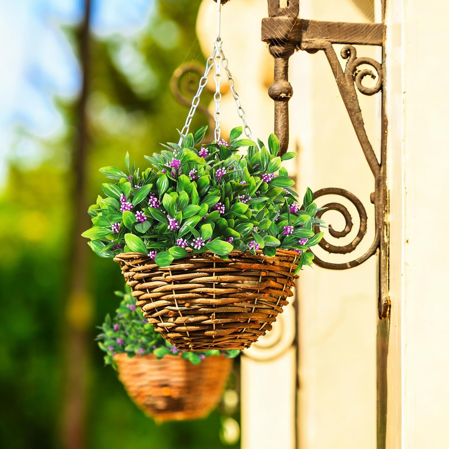 SJL Artificial Outdoor Flowers UV Resistant Faux Spring Plants Greenery Stems No Fade Faux Plants Greenery Shrubs for Outside Boxwood for Patio Garden Front Porch Planter Yard Decoration (Fuchsia)