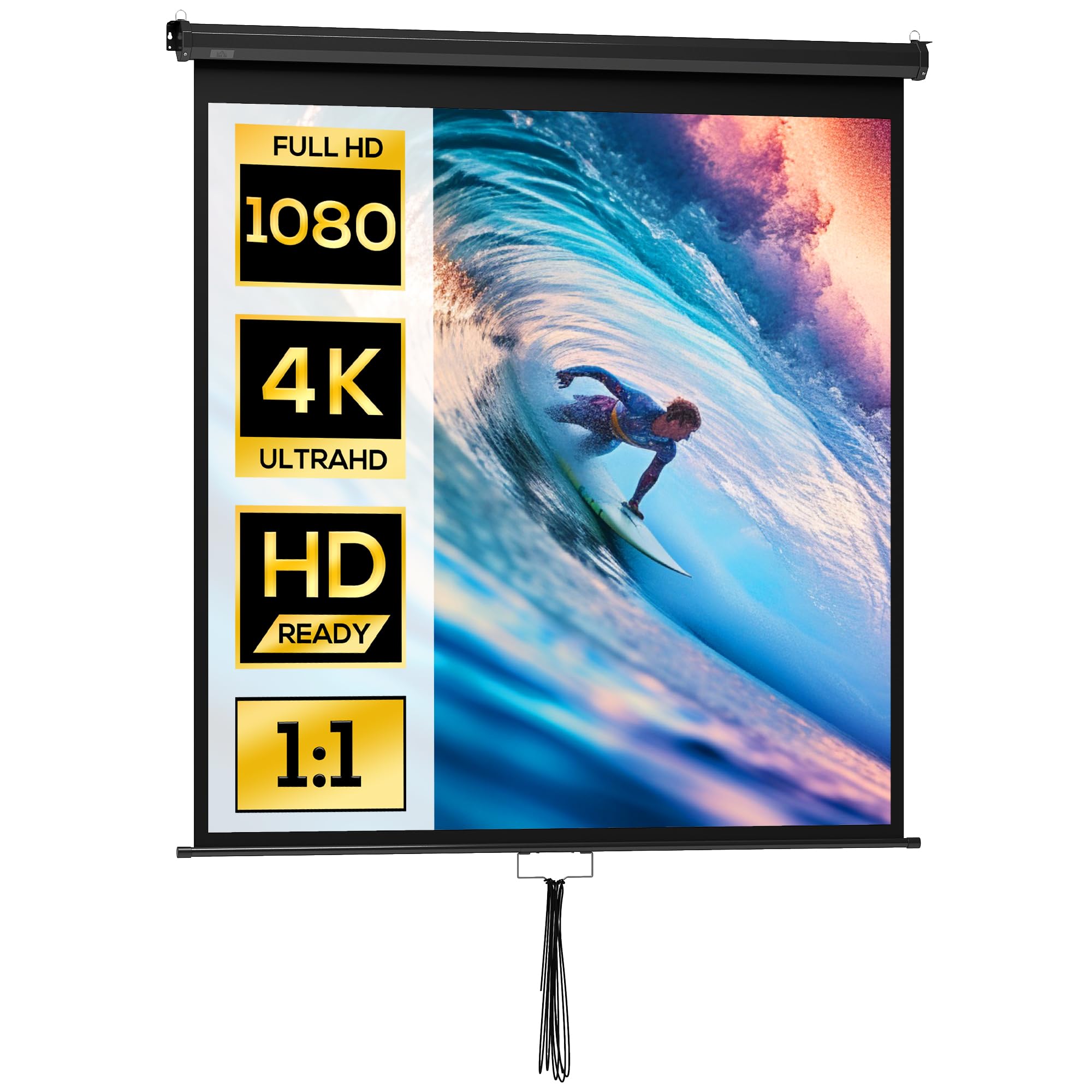 HOMCOM Schermo per proiettore, 152 x 152 cm, 85 pollici, 1:1, HD, 4K, per home theatre e presentazioni in ufficio