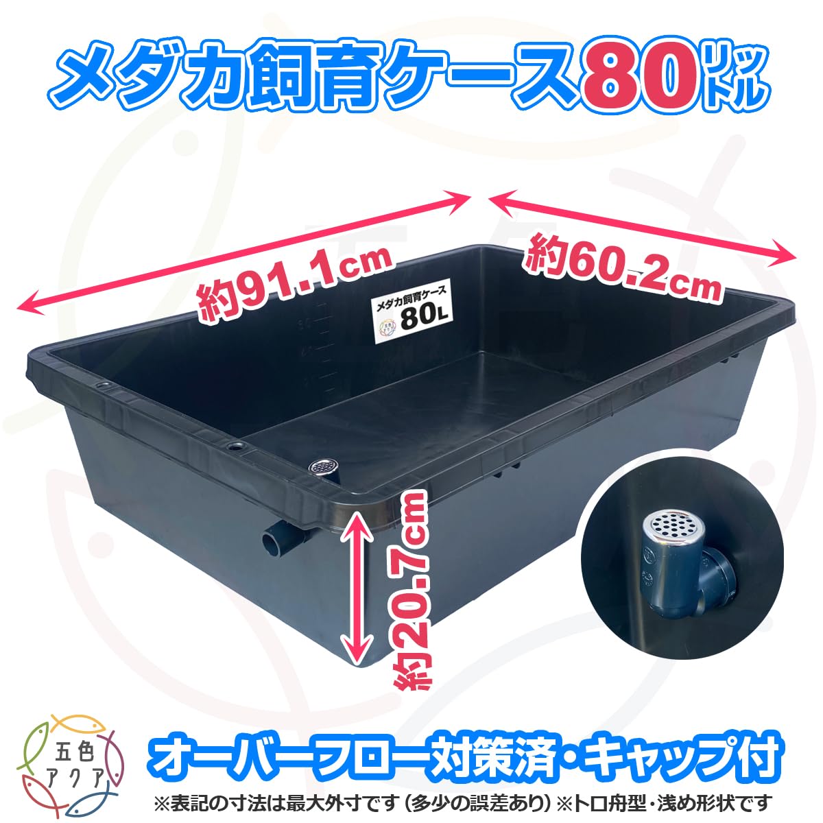 Amazon | 五色アクア 大型メダカ飼育ケース 80リットル トロ舟型 黒