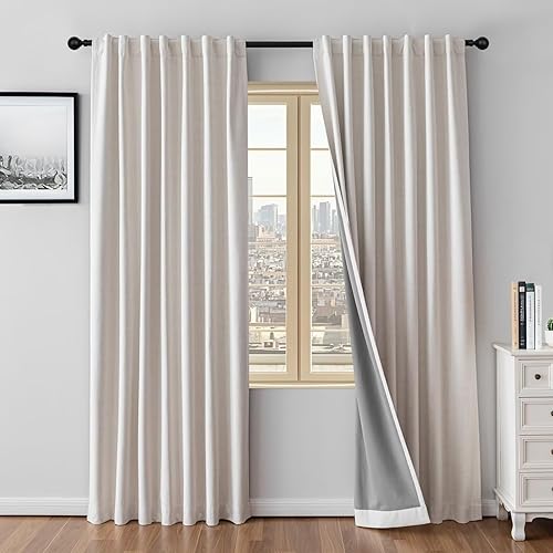 Miniatura 21 de cortinas 100% opacas de 84 pulgadas de largo, 2 paneles de lino sintético, cortinas largas para dormitorio y sala de estar, opacas, oscurecimiento