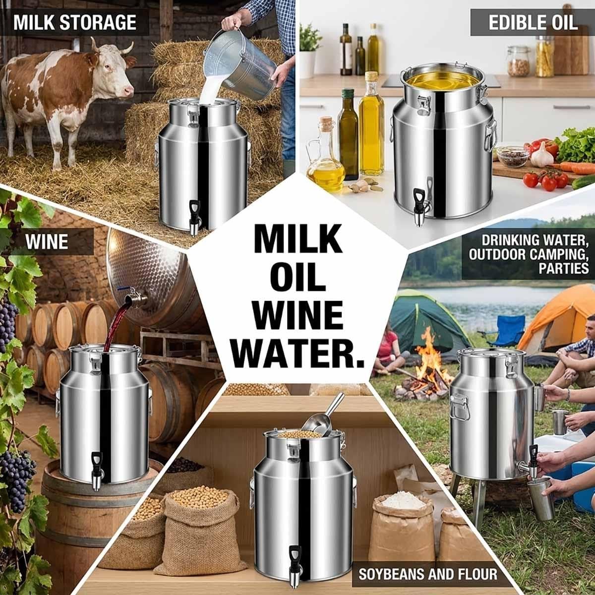 5-100L Secchio Per Latte Inox,Bidone Per Latte Acciaio Inox Per Olio E Vino