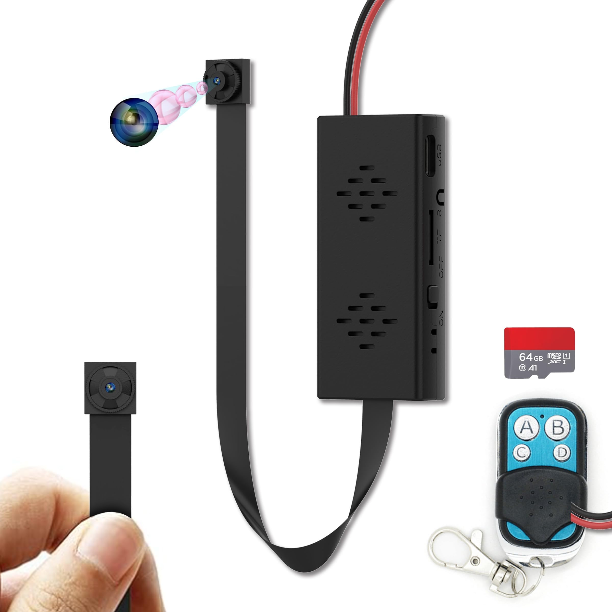 Full 4K HD Mini Hidden Camera, DIY Module Tiny Spy Wireless Remote Control Small Nanny Cam with Free 64G SD Card, Smart Home Surveillance Equipment for Security(No Need Wi-Fi)