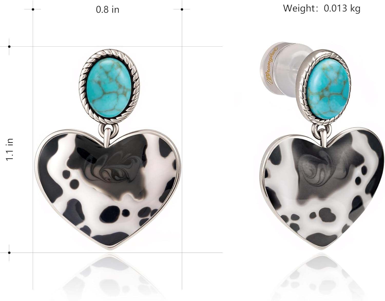 Wrangler Western Heart Drop Dangle Earrings for Women Statement 14k Gold Turquoise Cow Print Cowgirl Trendy Jewelry