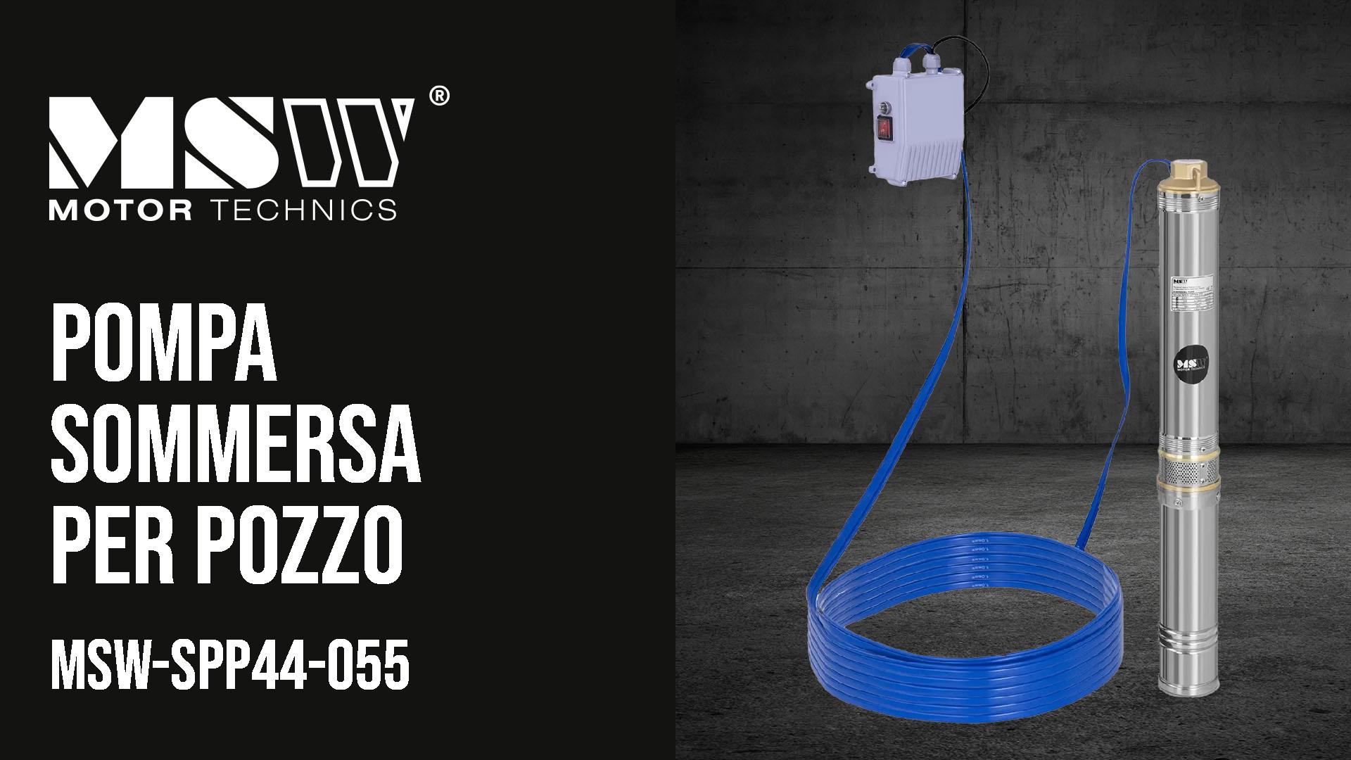 Pompa Sommersa MSW-SPP44-055 Per Pozzo - 550W, 6000 L/h, Acciaio Inox, Profondit&agrave; 57m