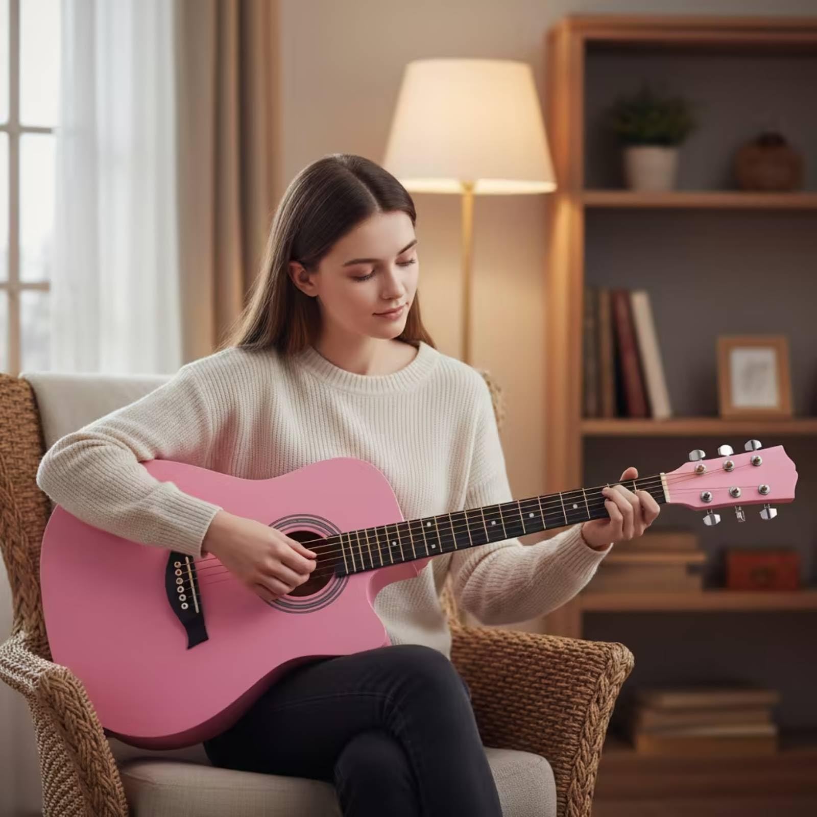 Chitarra Acustica da Chitarra Folk Leggero Strumento per Principianti, Studenti, Casa, Blu Sfumato