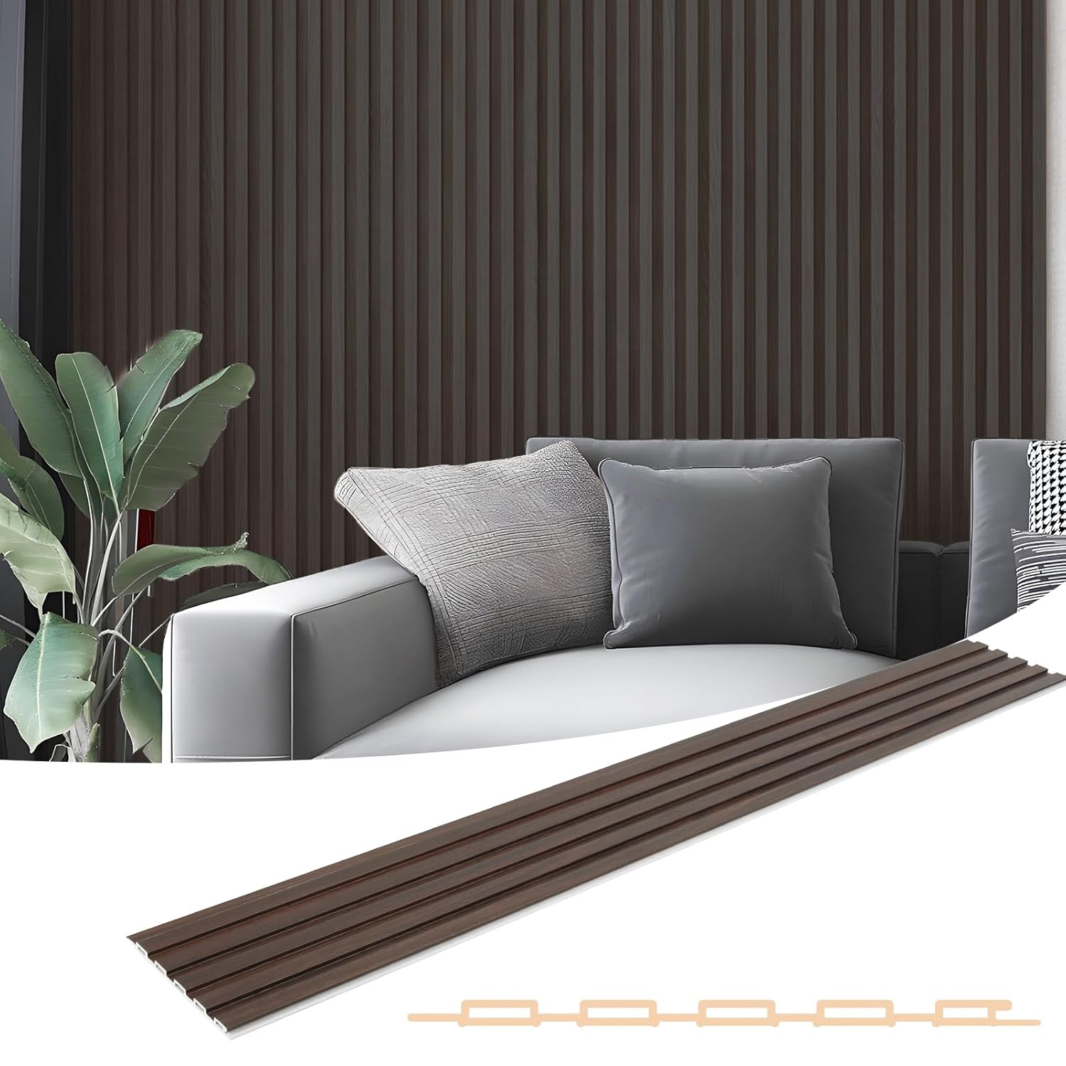 Art3d WPC Slat Wall Panels, 8-Pack 108 x 6 Inch 3D Wall Accents for Interior Wall Decor, Living Room, Bedroom,Walnut 108" * 6" Walnut 8