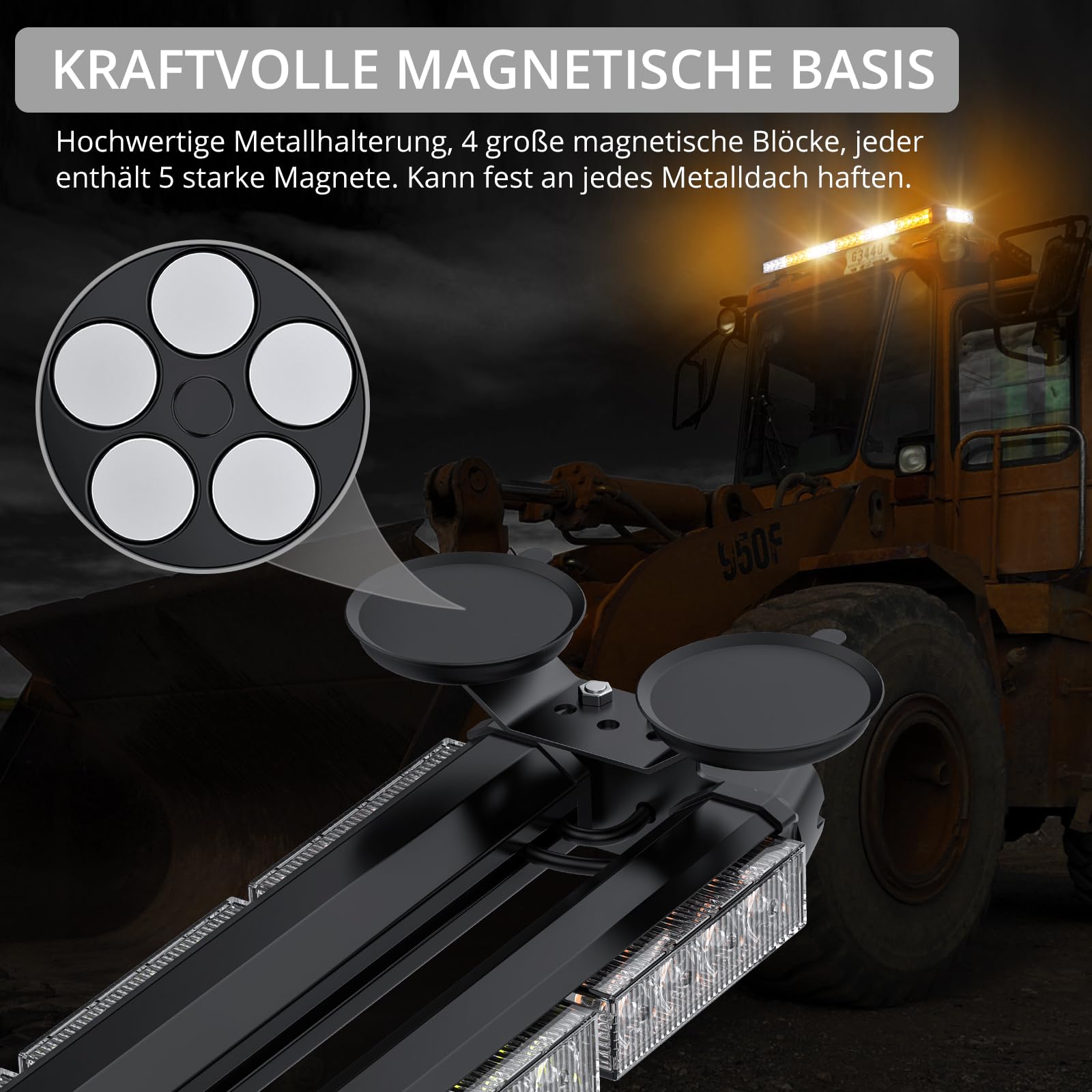 Justech 54LEDs Warnleuchte Rundumleuchte 27 Modi Blitzleuchte Schraube Starker Magnet Amber + Weiß Decke Licht 12/24V Notfallblinklampe mit E57 Blinklicht 5m Netzkabel Doppelschalter Metallhalterung