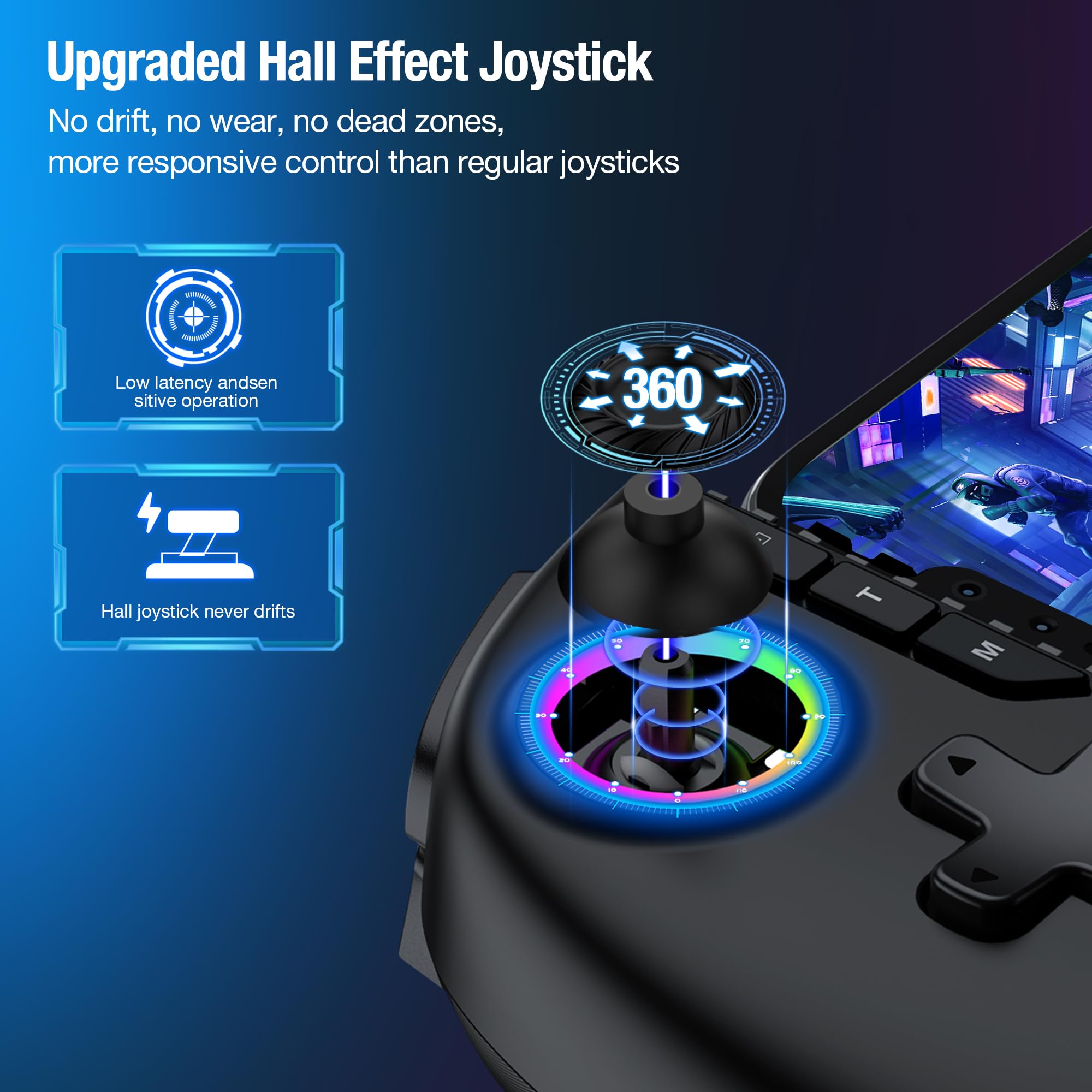 HELLCOOL Wireless Handy Controller, Handheld Smartphone Controller mit Hall Joysticks für Android/iPhone, kompatibel mit Xbox Cloud/Steam Link/GeForce Now/MFi Apple Arcade