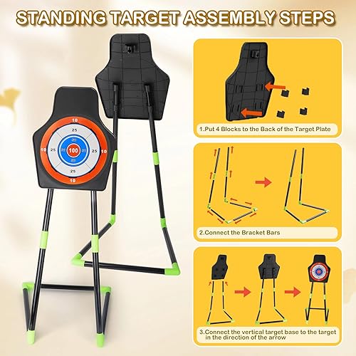 Miniatura 5 de deAO Paquete de 2 arcos y flechas para niños, juego de tiro con arco iluminado con 2 lazos para niños, 20 flechas de ventosa y 2 carcajes y objetivo