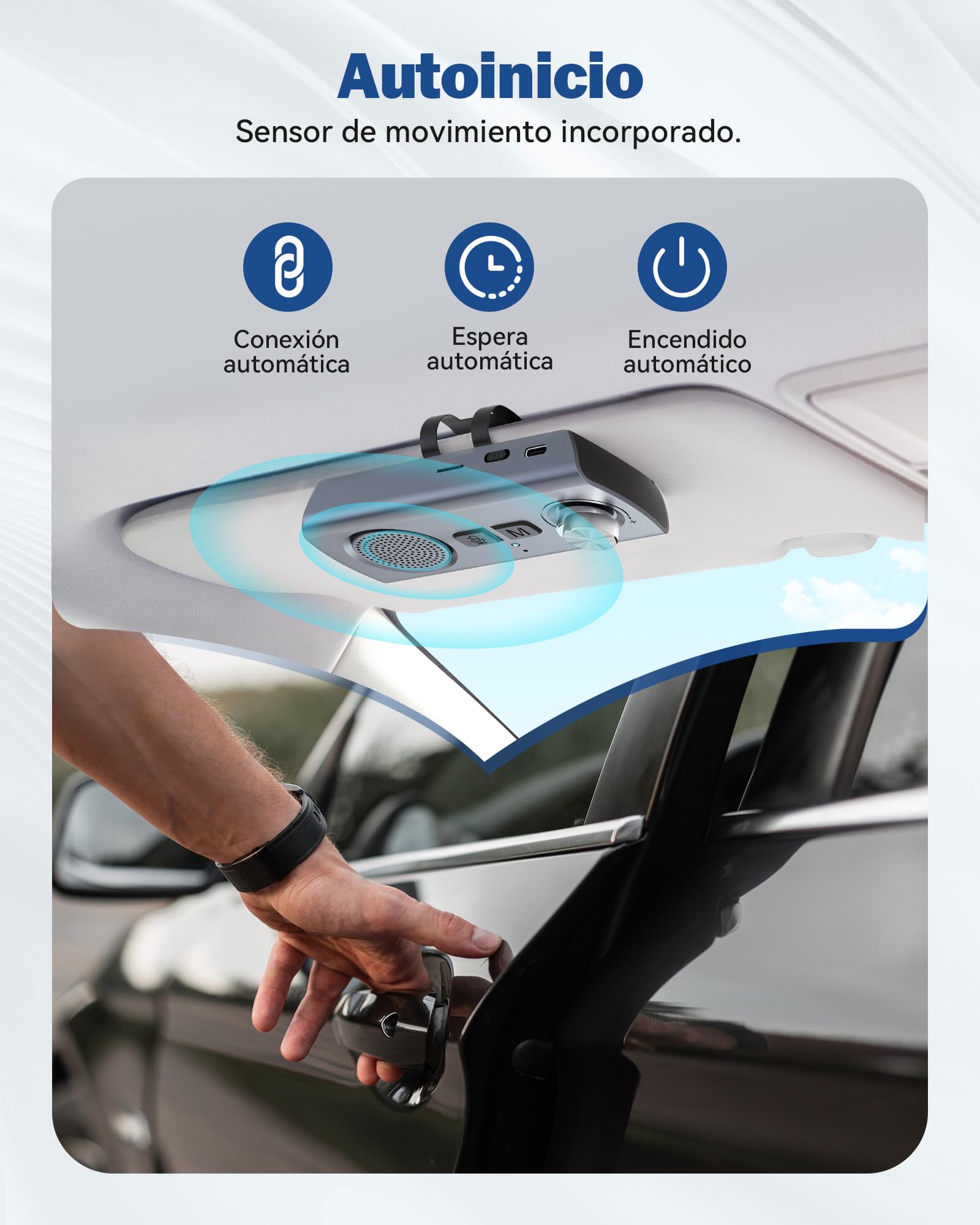 AGPTEK Manos Libres para Coche Bluetooth 5.3 con Siri, Google Asistente, Kit de Coche Altavoz Inalámbrico con Ranura de Tarjeta TF, Soporta Conexión de 2 Teléfonos Simultáneamente