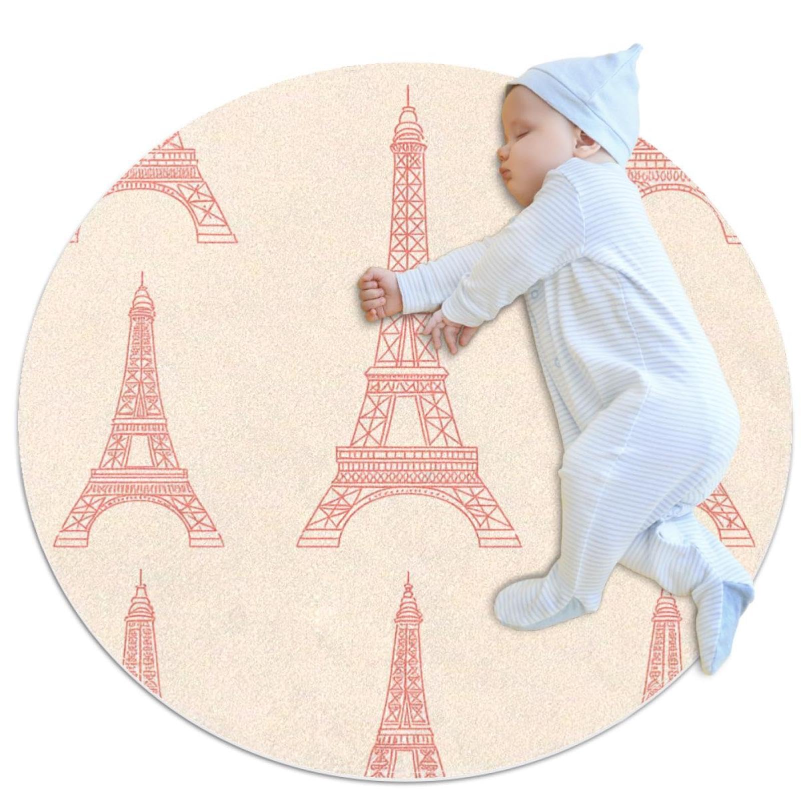 Paillasson Tour Eiffel tapis de sol rond 1m pour canapé et chambre enfant