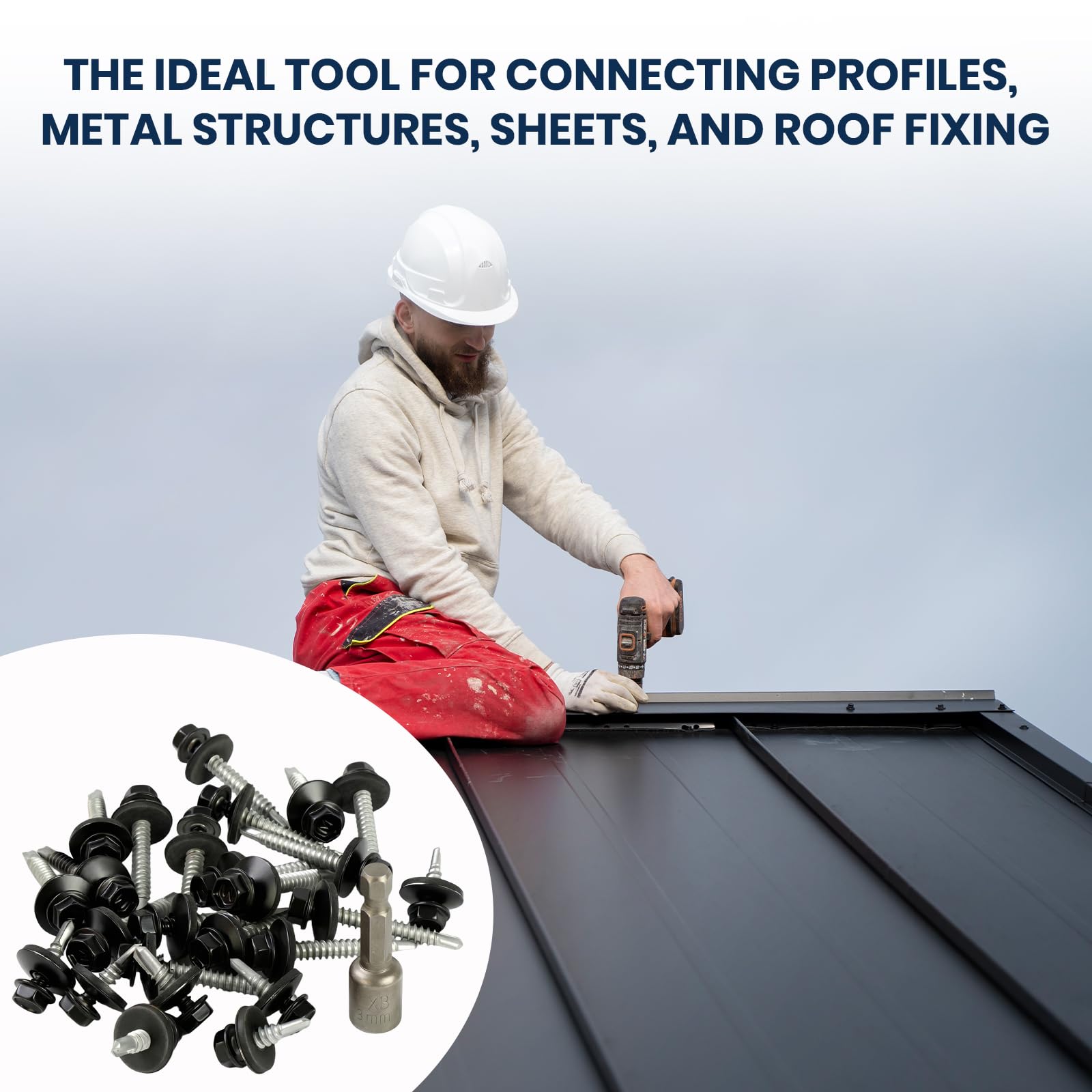 200 uds Tornillos para Chapa Trapezoidal 4,8 x 19 mm Tornillos de Techo Pintados, Cabeza Hexagonal Cincados Autorroscantes con Arandelas de EPDM (Gris-RAL 7016)