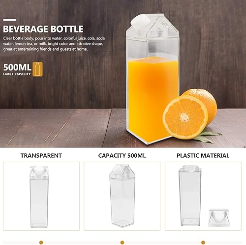 Miniatura 9 de UPKOCH Bling - 2 botellas de agua de cartón de leche de plástico de 16.9 fl oz, botellas de leche cuadradas transparentes, botella de agua portátil