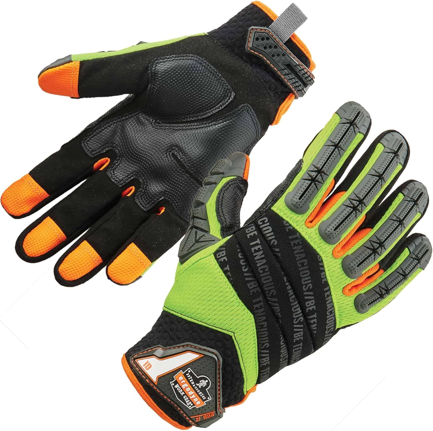 Ergodyne ProFlex 924 Impact Reducing Work Gloves with Back Hand Protection, Large , Lime