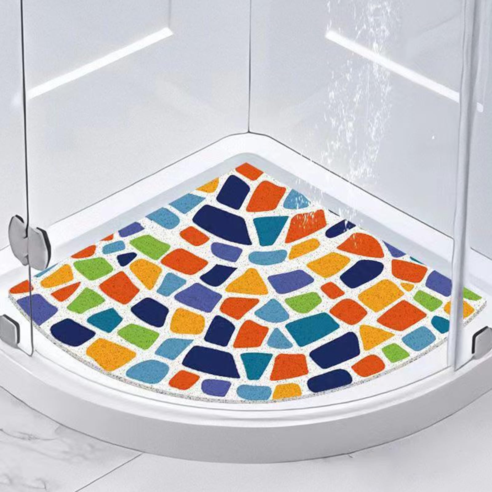 Wansiman Quadrant Shape Shower Mats,Anti-Slip Quadrant Bath Mat,Rubber Corner Shower Mat,Rubber Bath Mat For Corner Shower,Washable,Non-Slip Bottom,Triangular,Quick Dry,For Shower,Bathroom,Toilet