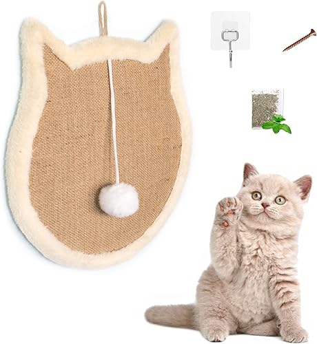 Miniatura 3 de SnowTing Alfombrilla rascador de gato para cabeza de gato, tapete de sisal con soporte de pared de felpa o uso en el suelo, para gatos de interior,
