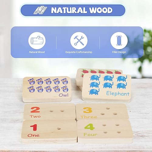 Miniatura 3 de Bloques de números de madera Montessori y tableros de clavijas para contar manipuladores educativos de matemáticas para niños pequeños y niños de