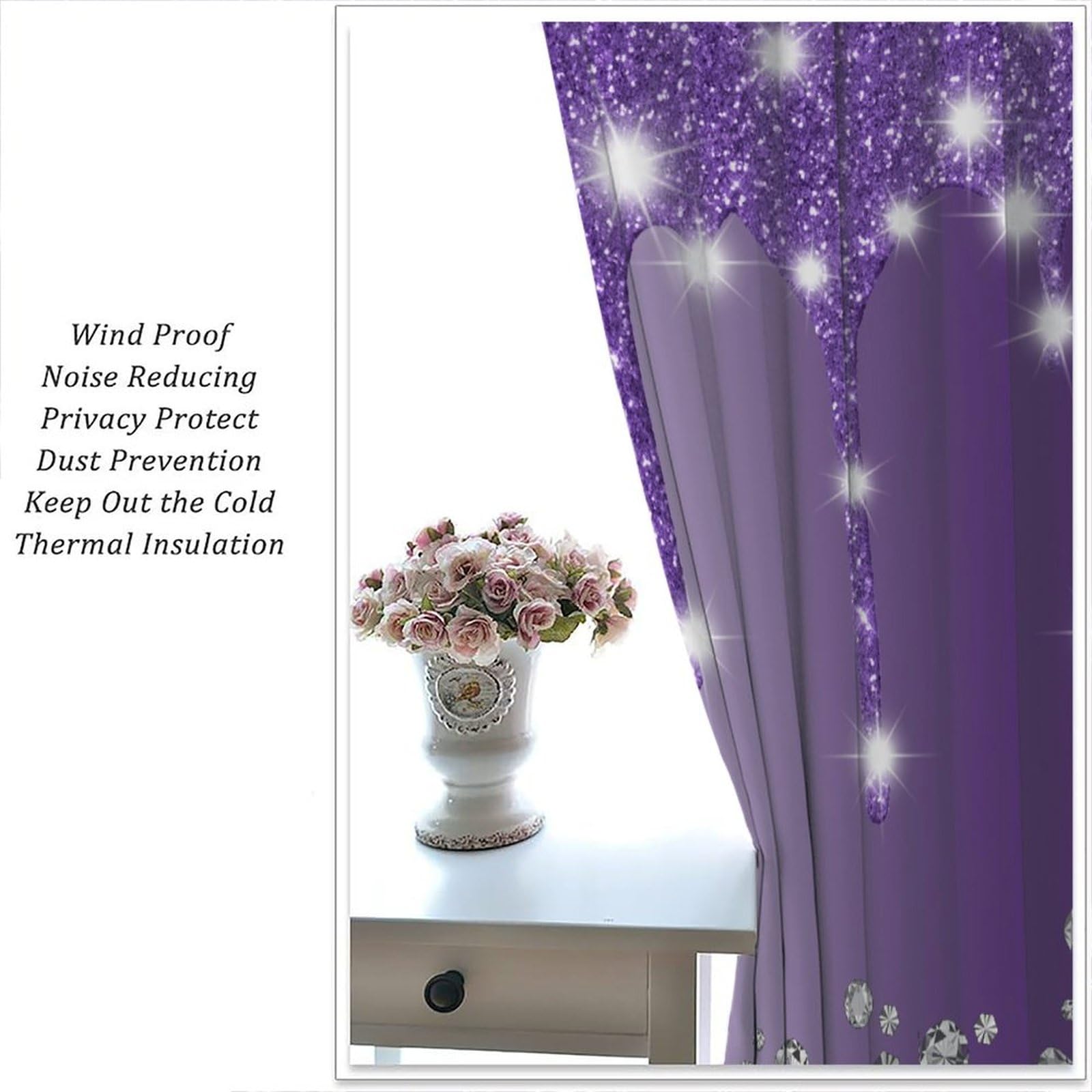 薄紫 ダイヤモンドパターン プリーツカーテン Amazon.com: ZhiRain Glitter Diamond Curtains Purple Shiny Drip