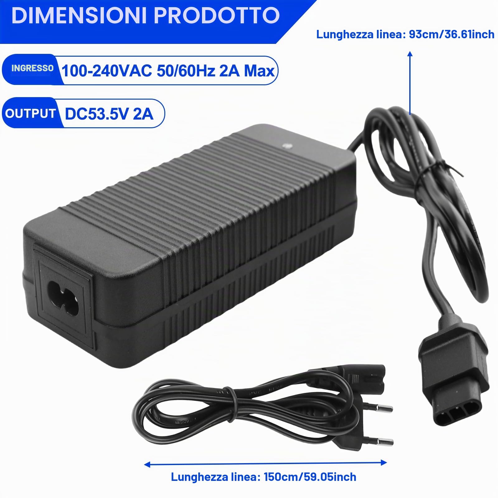53,5 V, 2 A, caricabatterie per NIU KQI2 KQI3, caricabatterie per batteria di scooter elettrico, caricabatterie per scooter con spina EU per KQi3 Pro/Max/Sport/KQi2 Pro, scooter elettrico, e-bike