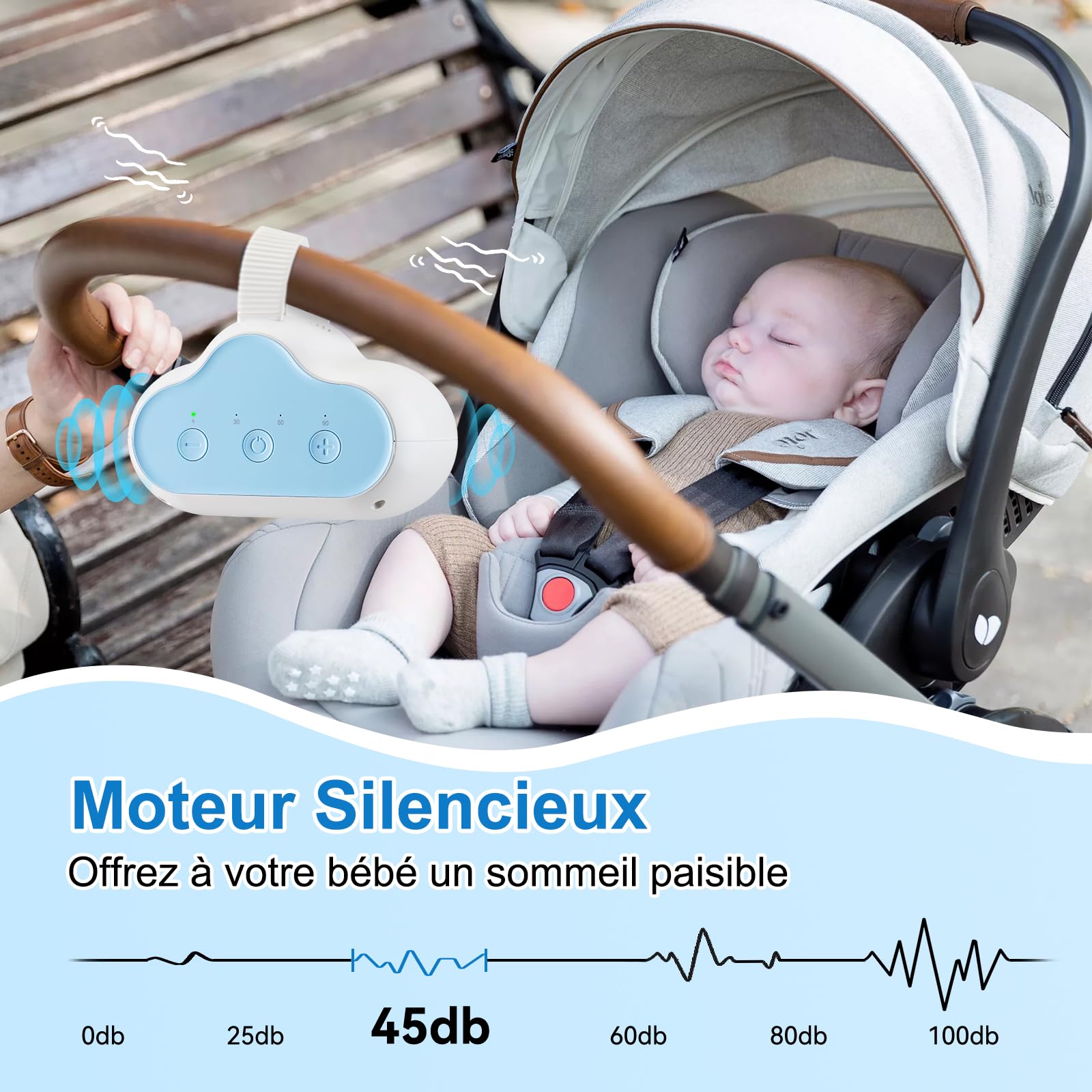 Baby Rocker, Bercement Poussette avec 3 Intensités de Balancement Réglables et Minuterie de 30, 60 et 90 Minutes, Bercez Doucement la Poussette (Bleu)