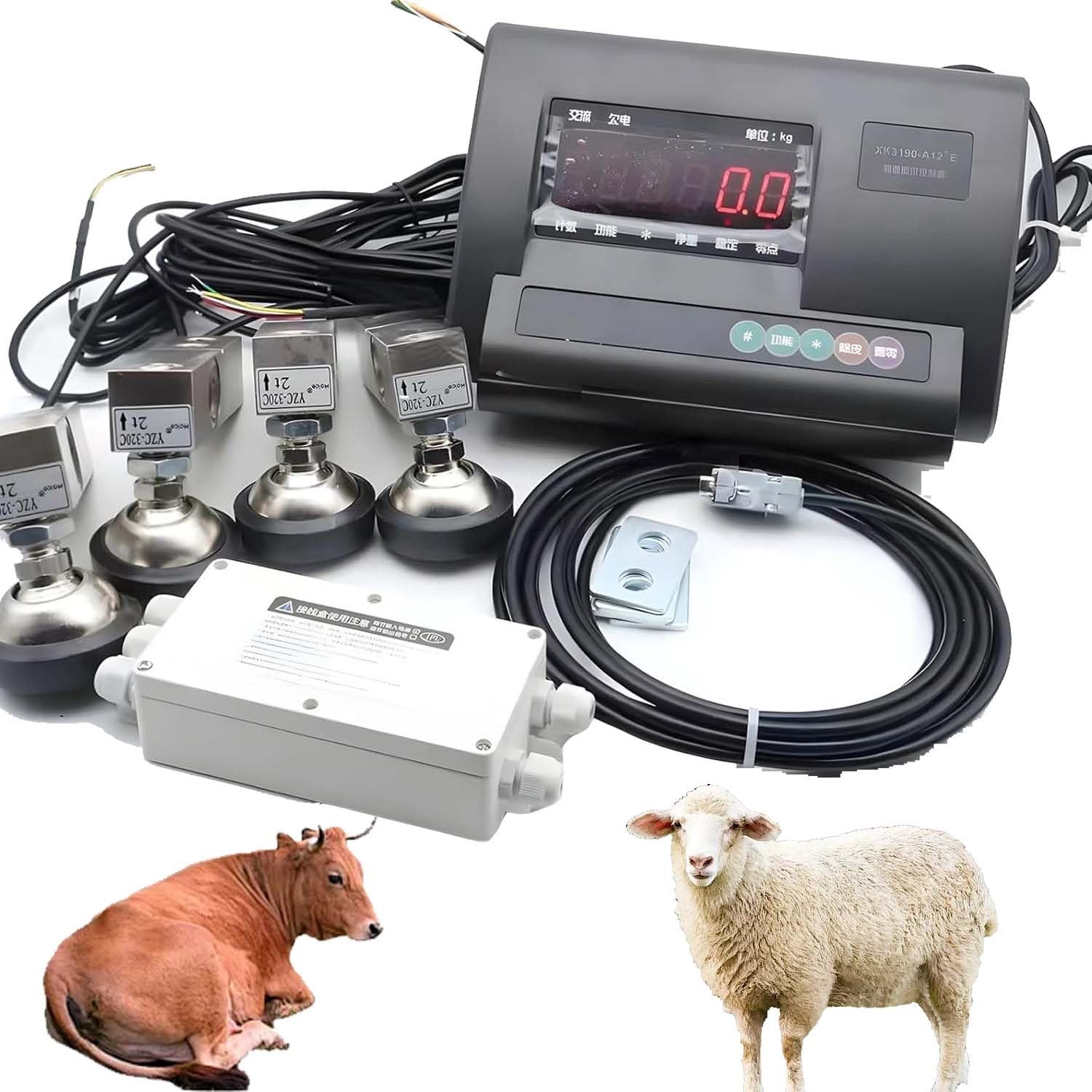 Viehwaage-Set, Viehwaage-Set 5000 kg/11023 lbs, Edelstahlkonstruktion, wasserdichte Wägezellen, Tierwägesystem, LED-Anzeige, Viehwaage für Rinder und Schafe