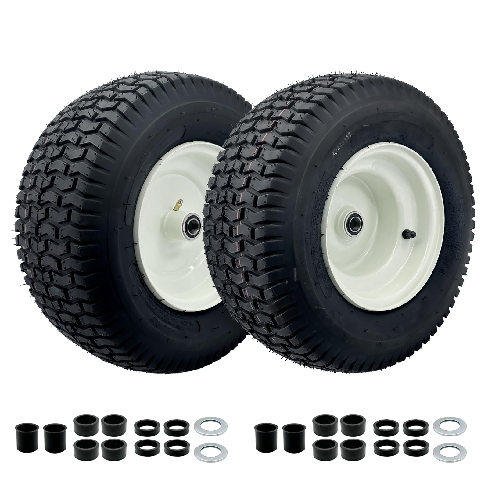 2-Pack 16 x 6.5-8 Riding Lawn Mower Tire and wheel with 3/4" or 5/8'' Bushing, 16Inch Tire Assembly for Lawn Mower, Garden Tractor.3" -6''Offset Hub. (16 x 6.50-8 Tubeless,3" Offset Hub)