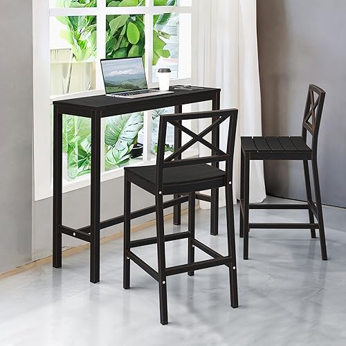 Miniatura 2 de Mesa de bar para exteriores, mesa de barra de patio de 45 pulgadas, color negro, resistente a la intemperie, resistente a la intemperie, mesa de