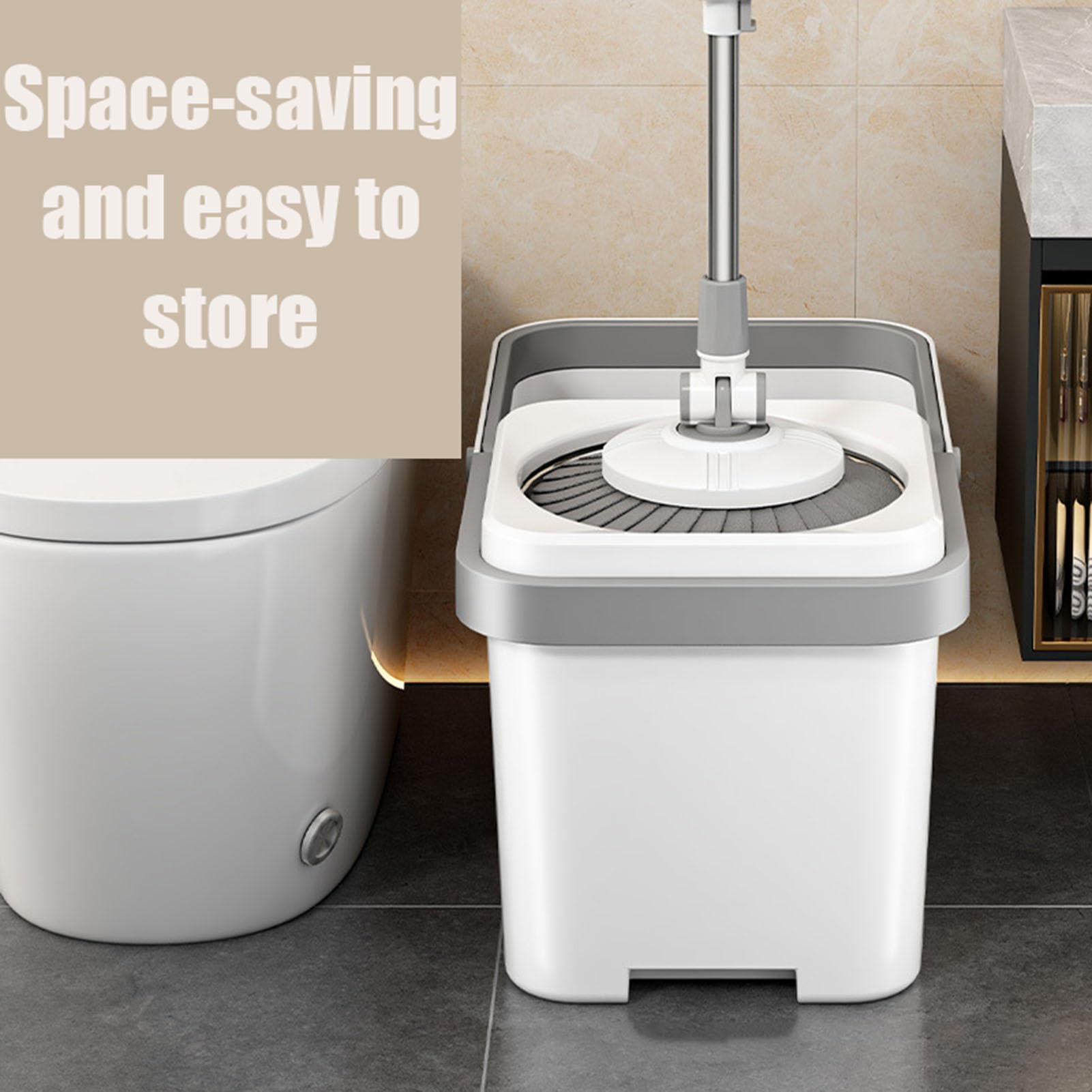Juego mejorado de fregona y cubo giratorios, escurridor con manos libres | Trapeador de microfibra absorbente para pisos laminados de madera dura y baldosas, sistema de secado fácil