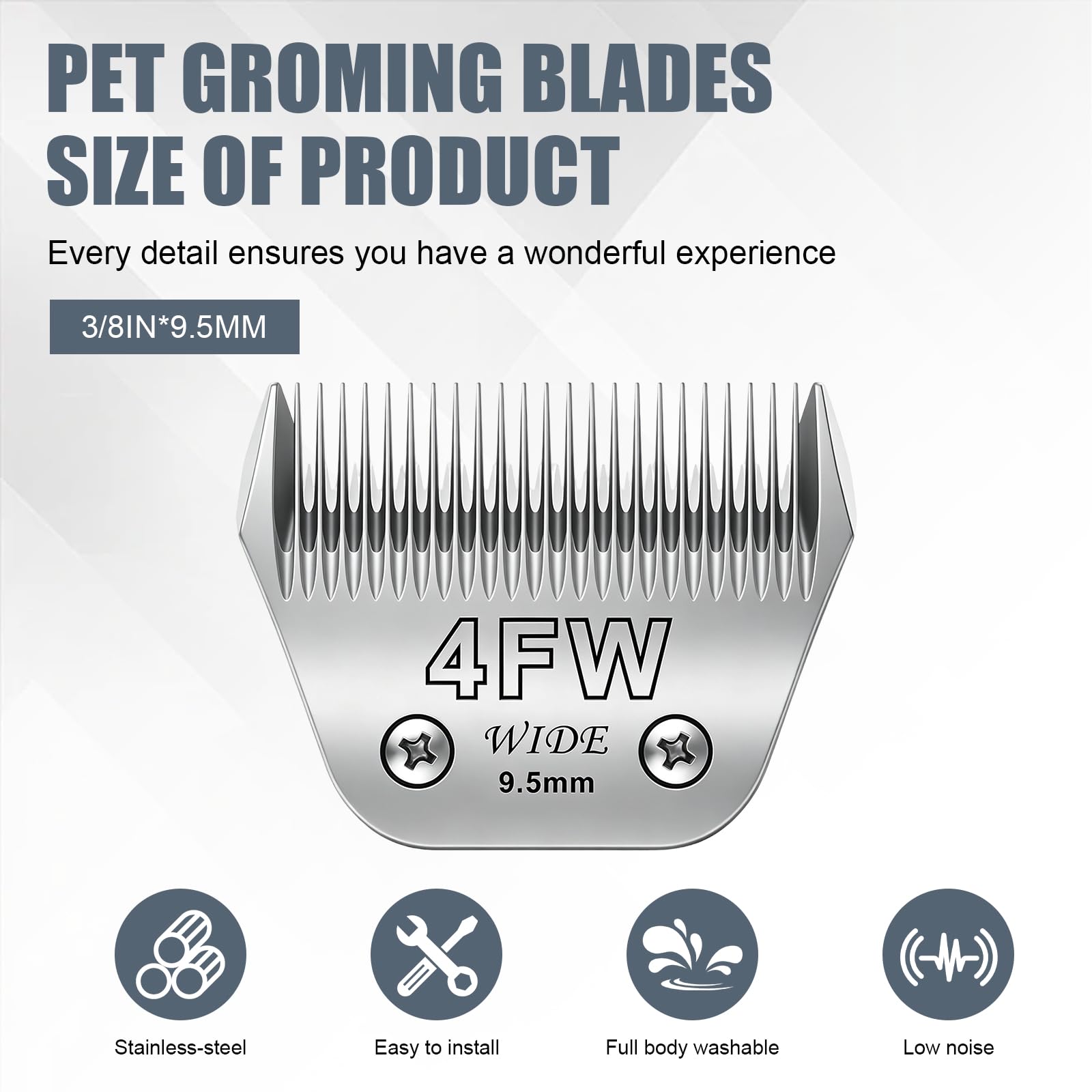 BILLAR® 4FW - Cuchillas de aseo para perros de hoja ancha, desmontables, compatibles con cortadoras Andis, Oster A5, Wahl km10. Longitud de corte 3/8 pulgadas (9,5 mm)