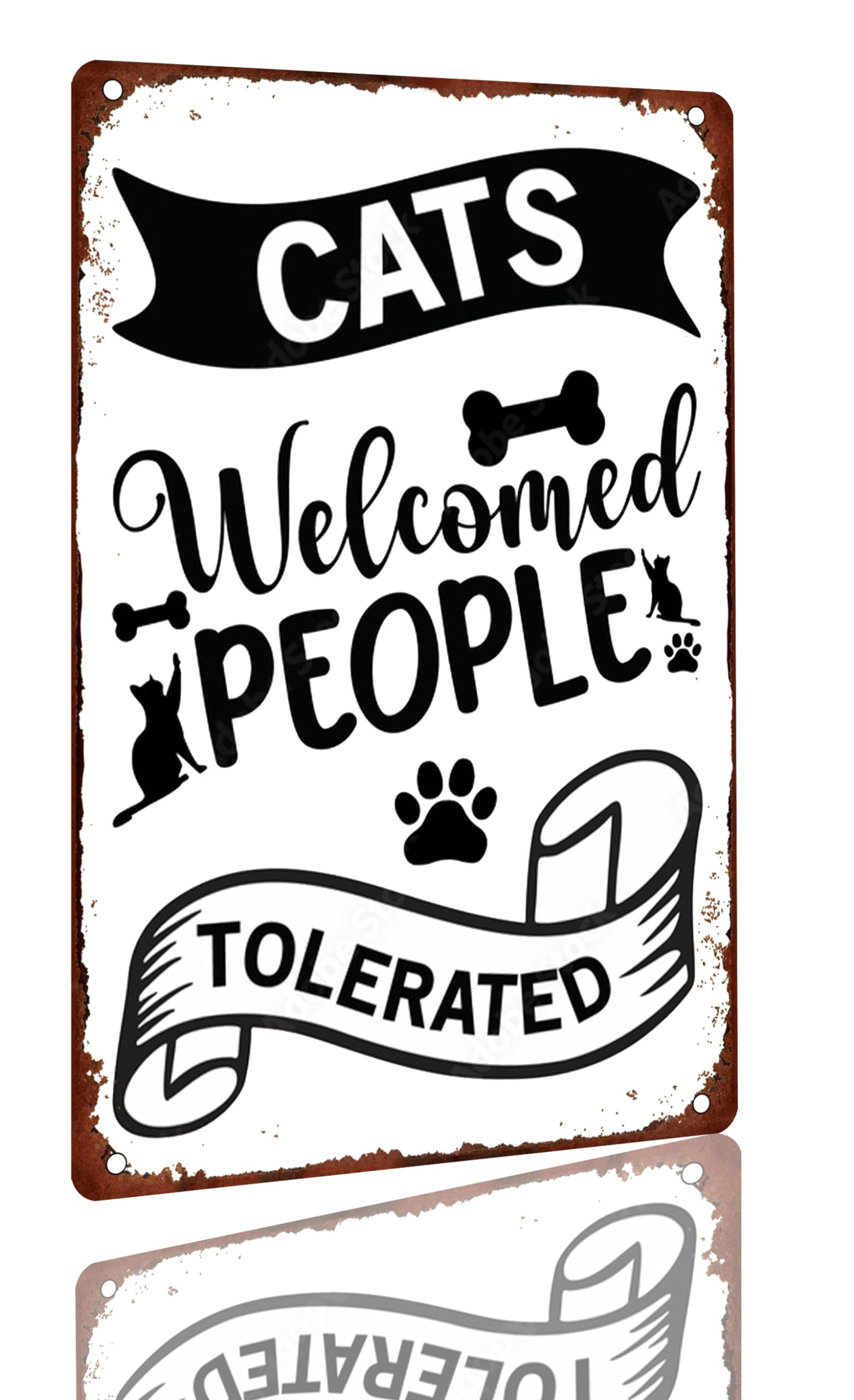peiyeety Cats Welcome People Tolerated Metal Tin Signs Funny Gift and Decor for Cat Lovers Retro Vintage Indoor/Outdoor Home Wall Decor Art Sign 8X12 Inch