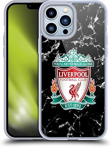 Head Case Designs Funda de gel suave con diseño de mármol negro con escudo oficial del Liverpool Football Club, compatible con Apple iPhone 13 Pro