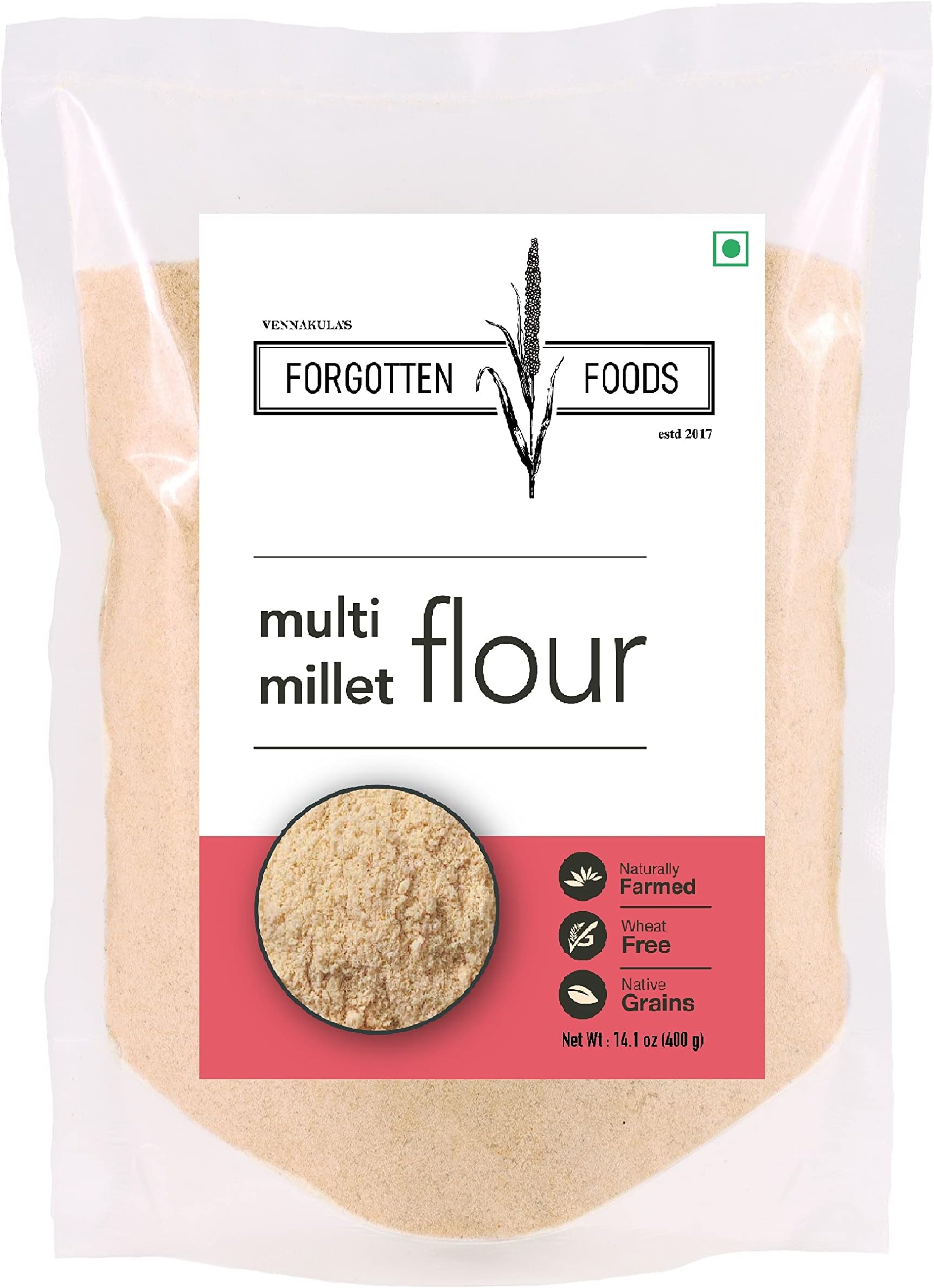 Forgotten Foods Multi Millet Flour 800 Gm (2 X 400 G Packs) - Dry Roasted 7 Multigrains, Finely Milled, Naturally Farmed, Gluten Free, Superfood Atta - Perfect for Healthy Rotis