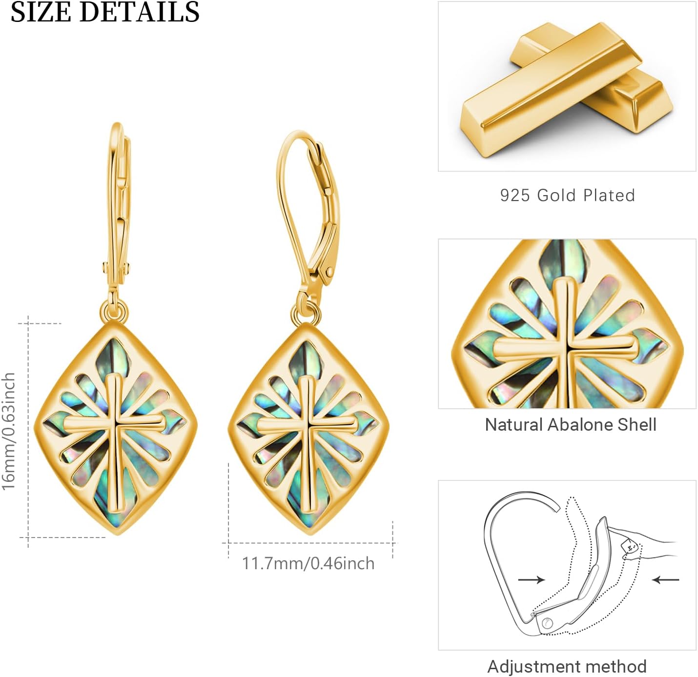 Cross Earrings for Women Sterling Silver Abalone Shell Cross Dangle Earrings Lever Back Drop Earrings Religious Jewelry Gifts - Image 5