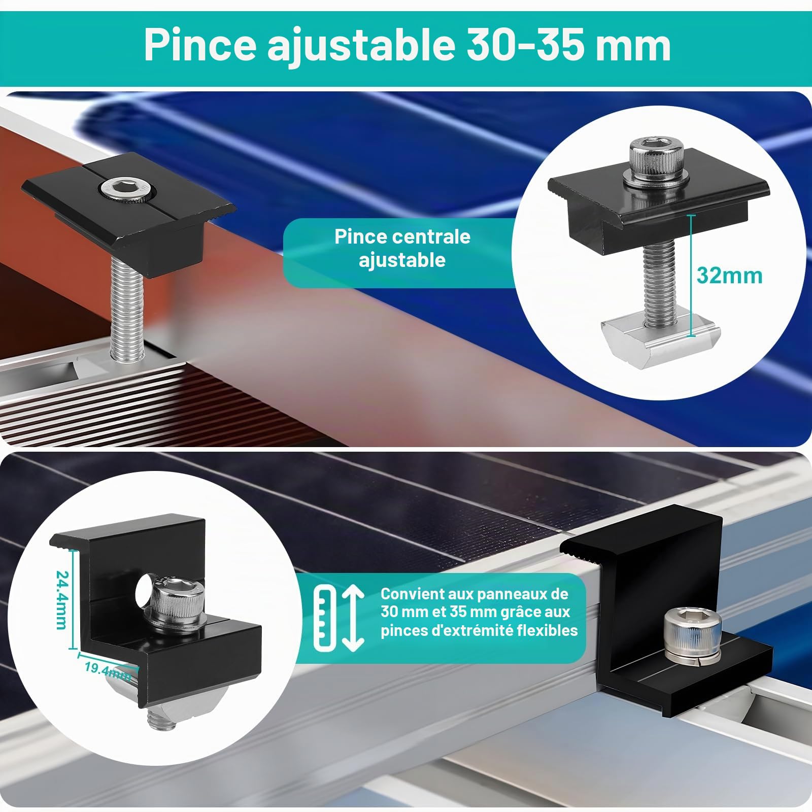 EXLECO Lot de 6 Supports Solaires de 30 cm pour Toit Plat - Kit de Montage pour Centrale de Balcon - Panneau Solaire Photovoltaïque - Rail de Montage