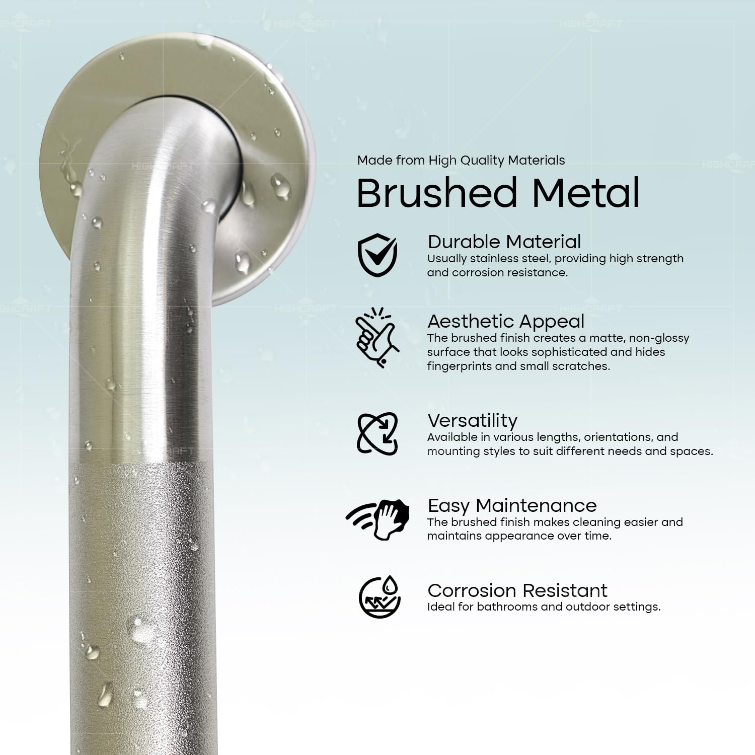 Highcraft HCQ11236 - Barra di sicurezza per doccia con viti a scomparsa, 1-1/2'' x 91,4 cm, in acciaio inox, finitura in metallo pelato, 1-1/2" x 91,4 cm, cromato