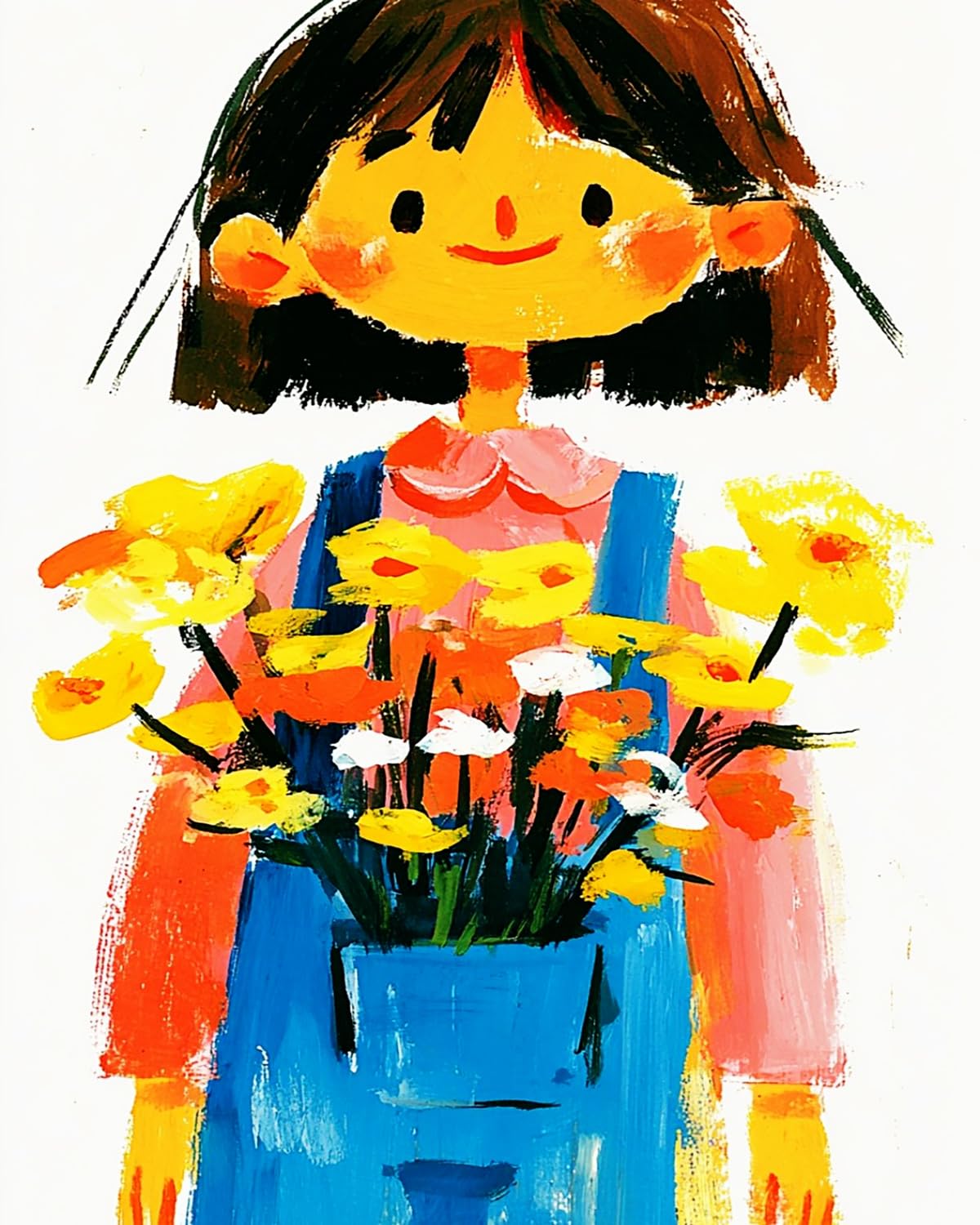 Liubaishi Women's Multicolour Paint By Numbers For Adults, 16X20 Inch Acrylic Canvas Painting Kit, Little Girl Holding Flowers