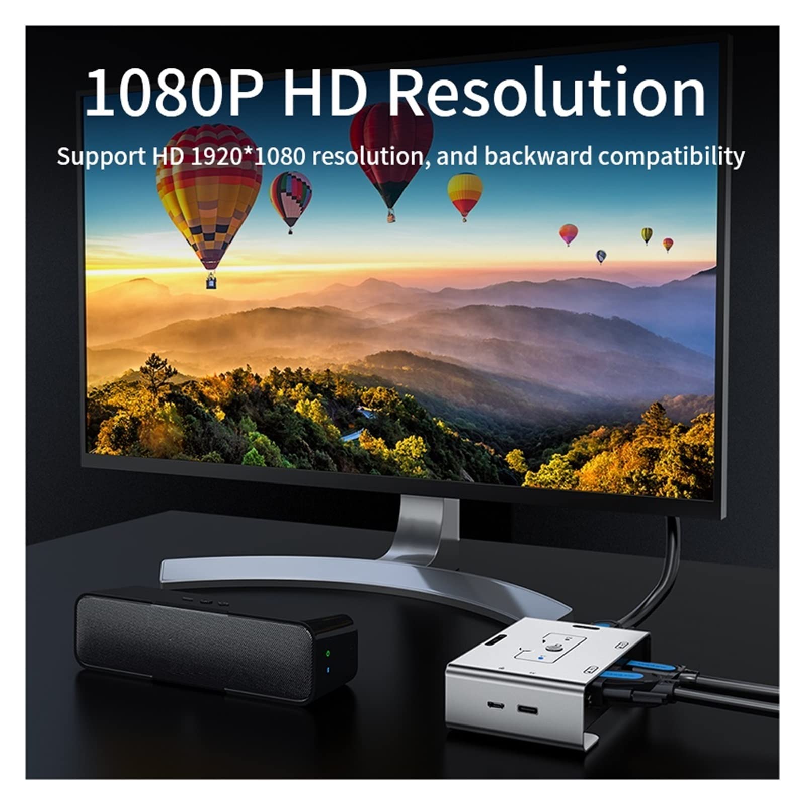 Przełącznik + VGA na VGA KVM 2x1 1080P 60Hz przełącznik wideo na PC Laptop PS3/4/5 Xbox na telewizor Monitor projektor do laptopa, telewizora, projektora(Beige)