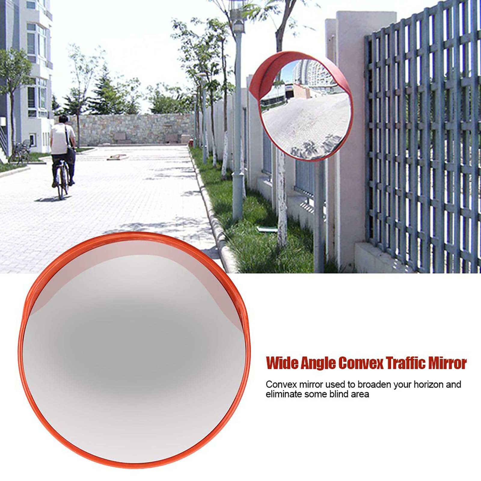 Specchio di sicurezza stradale convesso, Specchio di sicurezza convesso visibile grandangolare da 60 cm, Staffa per montaggio a parete regolabile, Specchio per vialetto per garage, traffico, vialetto
