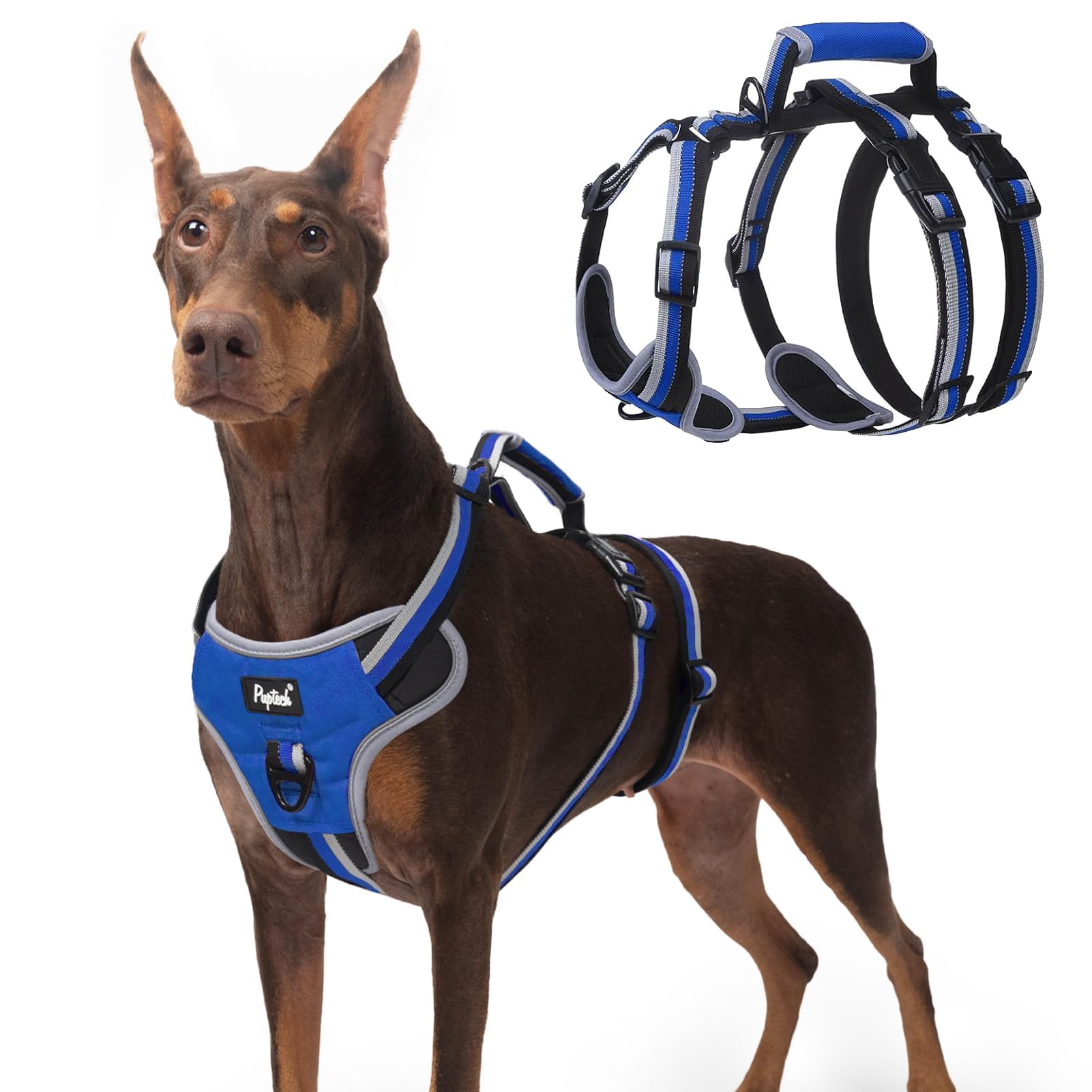 PUPTECK Escape Proof Dog Harness with Padded Handle, No Pull Pet Vest Harness Durable Reflective for Medium Large Dogs Walking Training and Running,