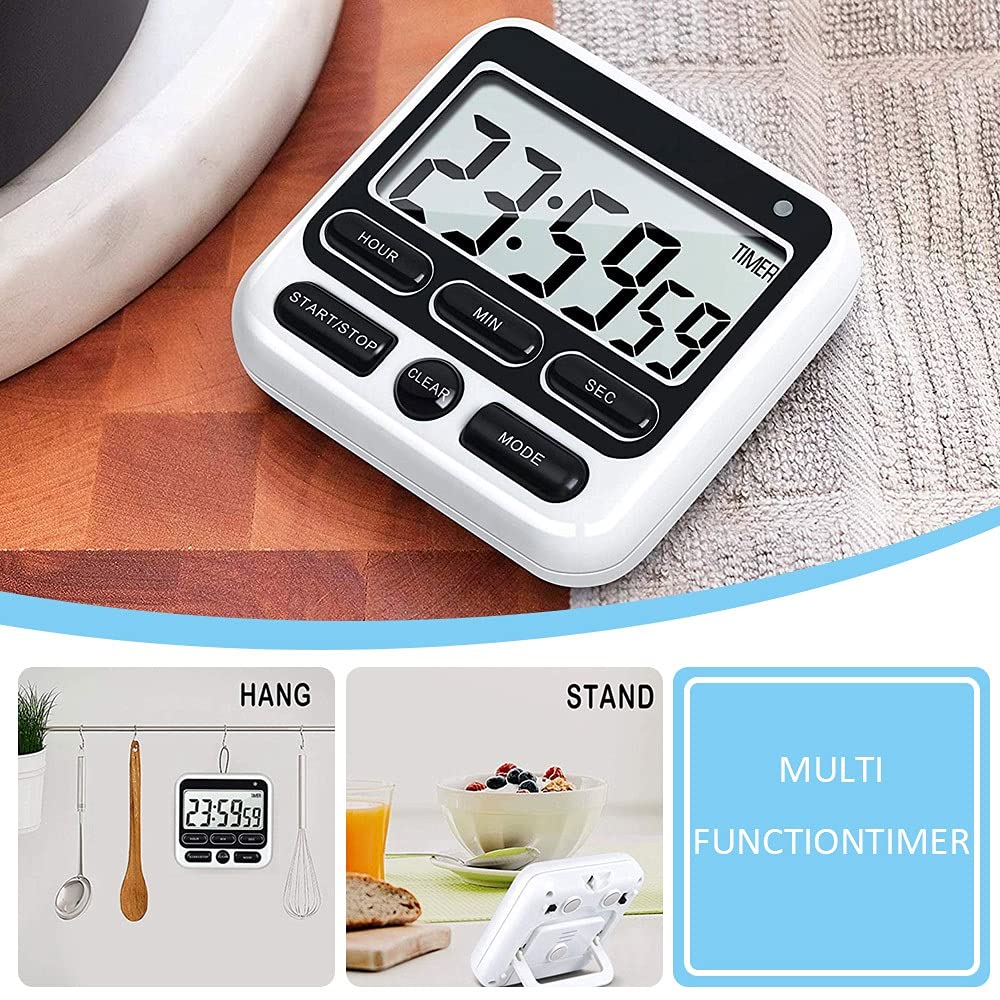 Temporizador de Cocina Digital de Pantalla Grande, Temporizador Digital Cuadrado, Cuenta atrás, Despertador, cronómetro para Dormir (Negro)
