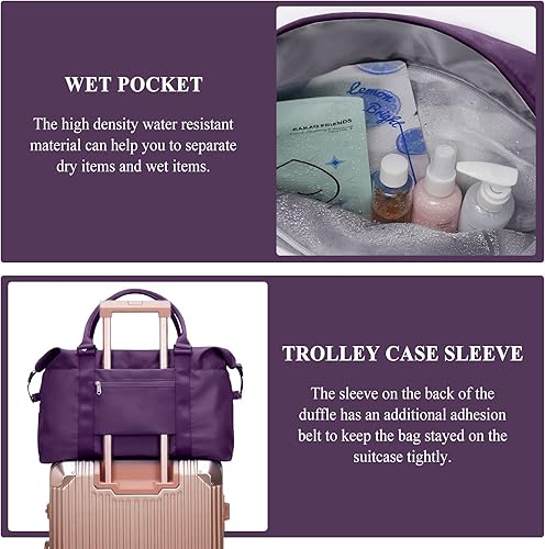 Miniatura 5 de Bolsas de fin de semana para mujer, bolsa de lona de viaje, bolsa de transporte para artículos personales durante la noche con bolsillo para ropa