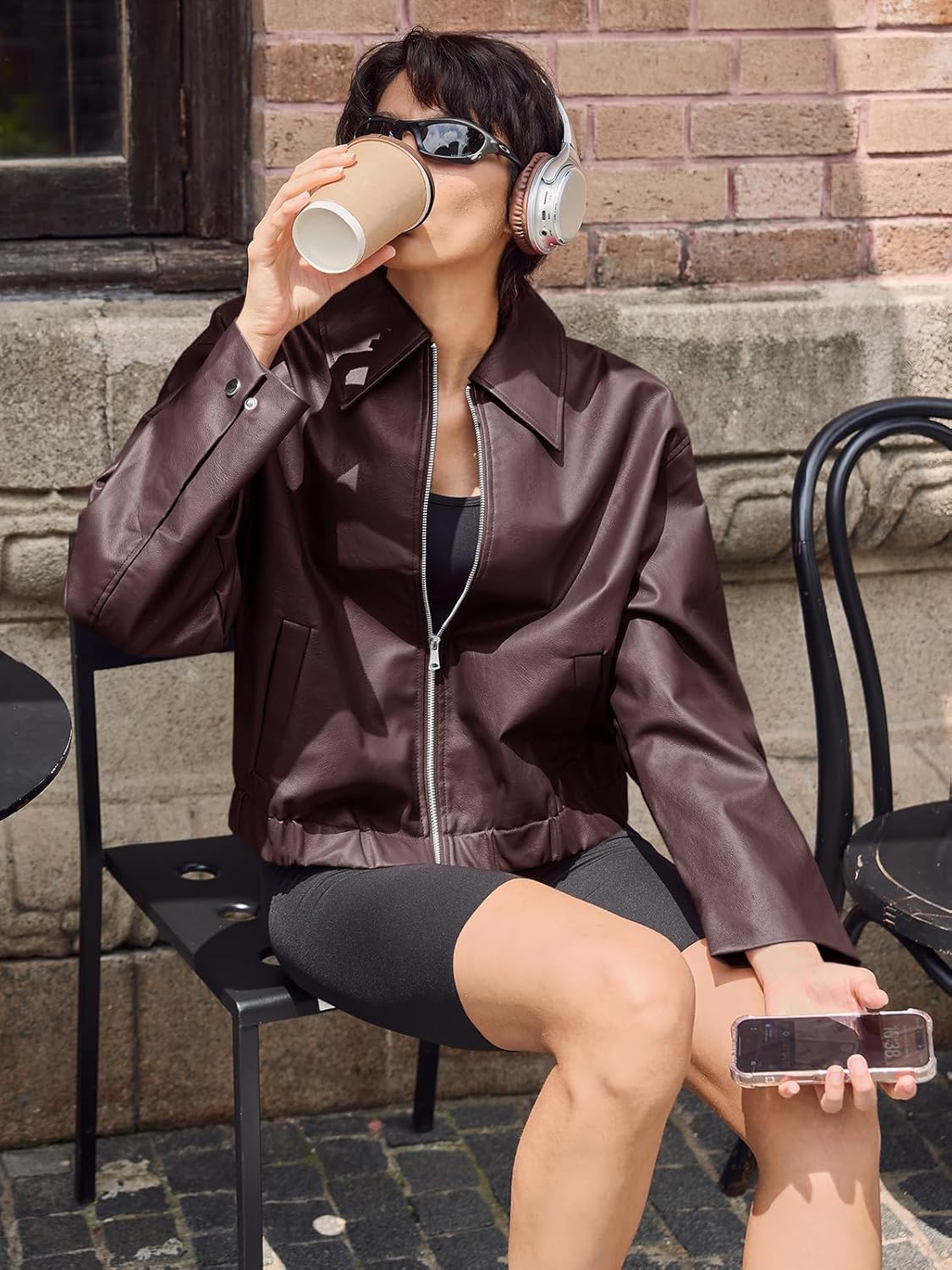 Cicy Bell Womens Faux Leather Bomber Jackets Cropped Motorcycle Casual Coats Fall Trendy Zip Up Outerwear - Image 4