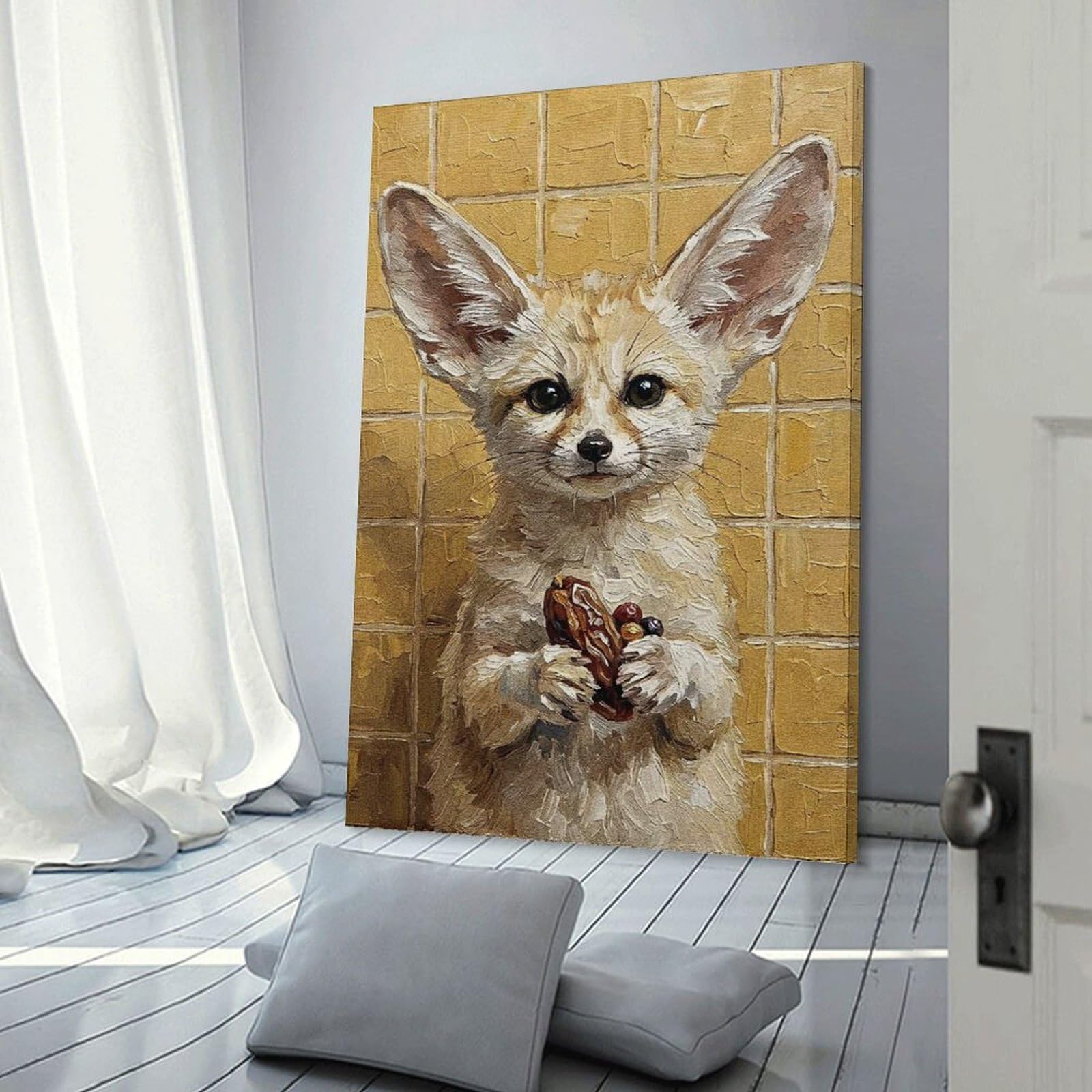 Junmoney Frame-Style-5 Canvas Wall Art Fennec Fox With Date Painting, 08X12inch(20X30cm), For Lounge, Study, Hallway Or Flat Walls, Canvas Wall Art That Fits Changing Layouts