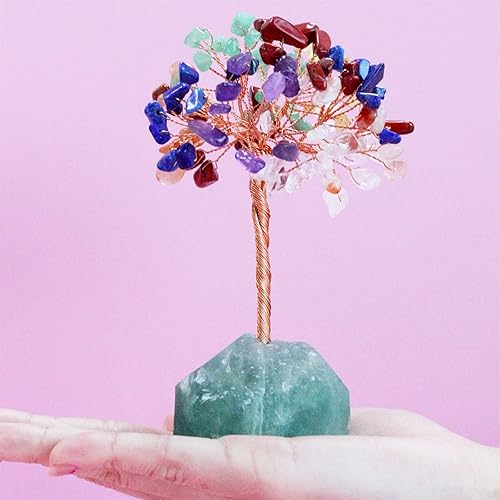 Miniatura 2 de Árbol de cristal curativo de 7 chakras, cristales naturales con base de piedra, alambre de cobre, árbol de dinero para el hogar, oficina,