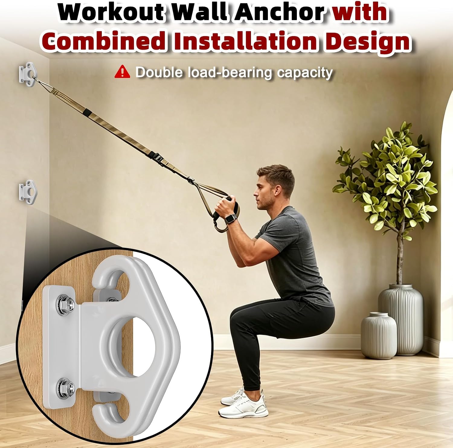 Resistance Band Wall Anchor Kit, Wall Mount Training Anchor System for Resistance Bands, Exercise Bands, Home Gym Workout & Physical Therapy Strength Training