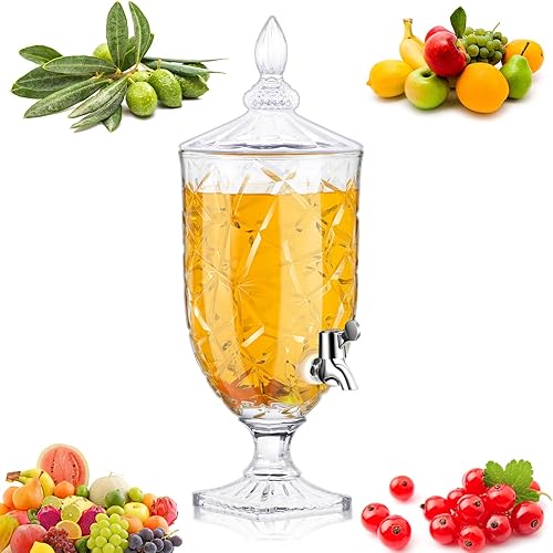 Miniatura 1 de Mumufy Dispensador de bebidas de 1.3 galones, dispensador de bebidas heladas de vidrio para fiestas, dispensador de bebidas de jugo de boca ancha