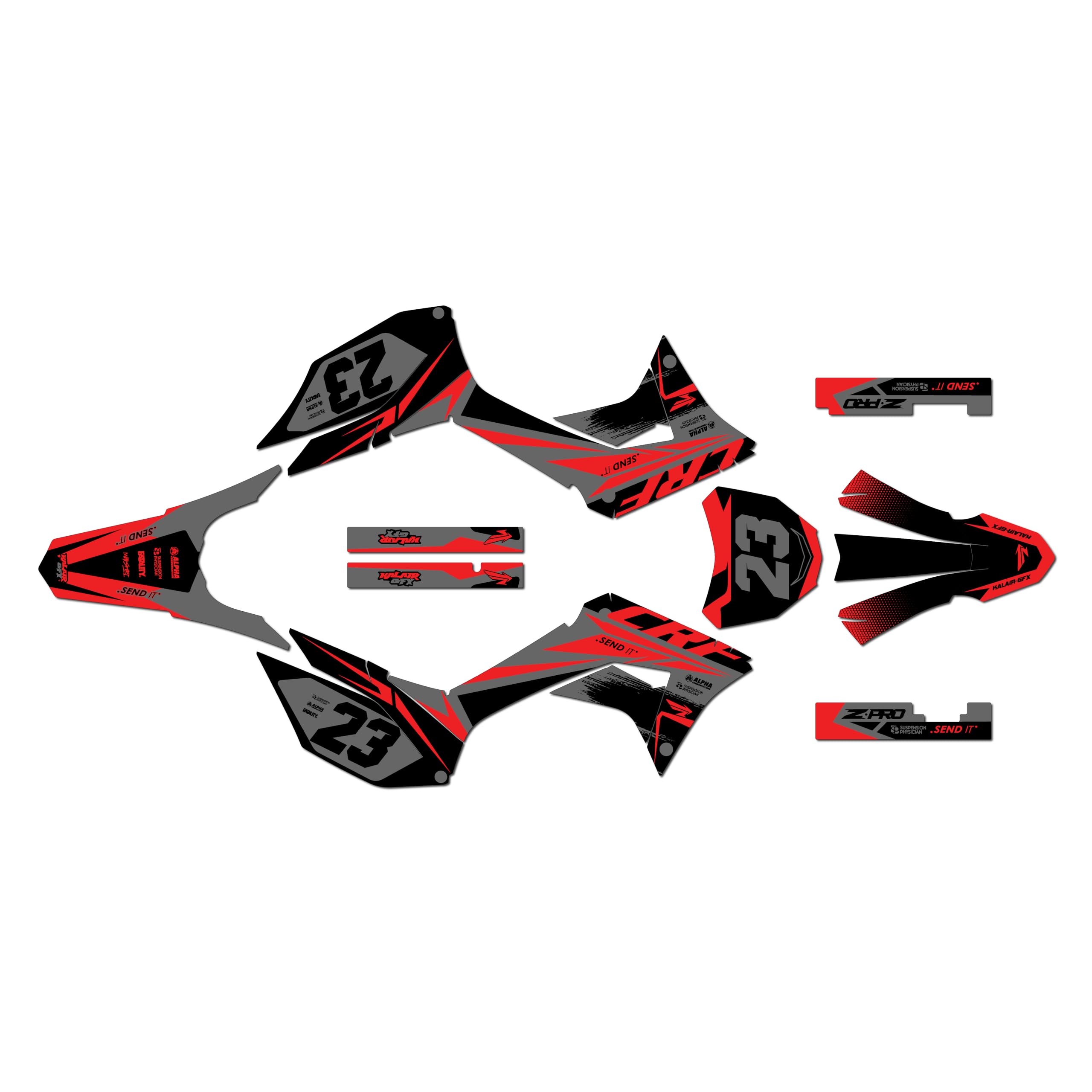 Kalair GFX Graphics Kit for Honda CRF250F (2019-2024) EVADER Series Red-shift 21 Mil - Dirt bike Custom Racing Graphics Decals Stickers Kit,