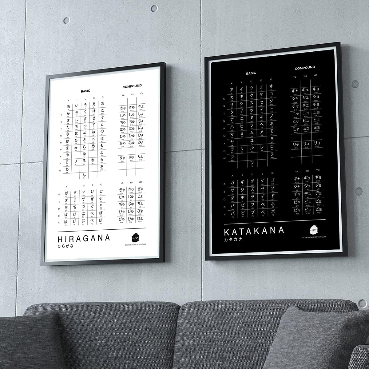 Hiragana and Katakana Charts for Japanese Learning (11"x17" Laminated Prints, Unframed)