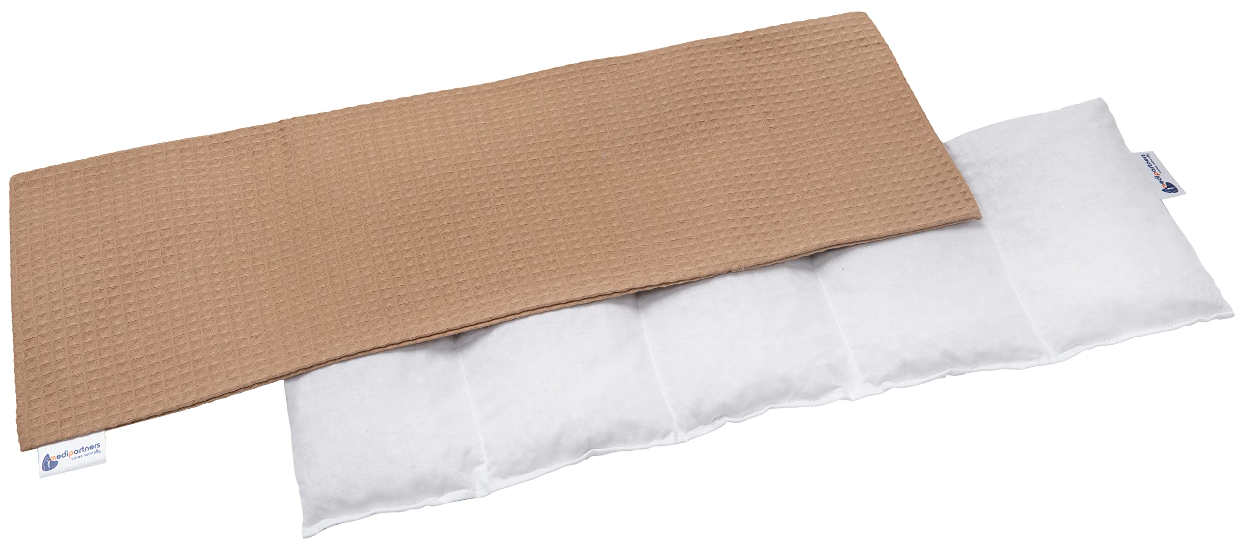 Medi Partners Cherry Stone Pillow 60x20cm 800g 100% Cotton Waffle 5-Chamber Eco Natural Heat Pillow Cold Therapy Removable Pillowcase (Beige Waffle)