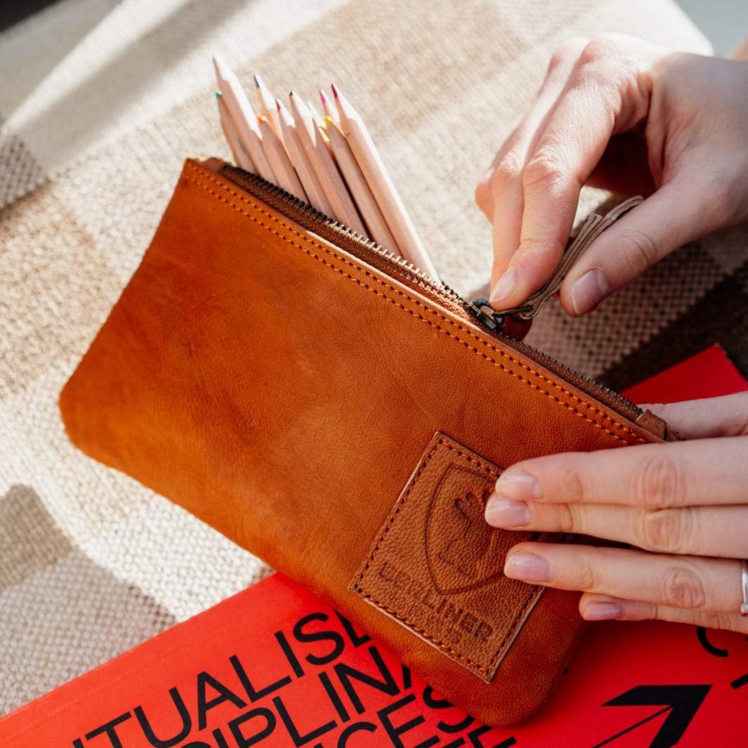 BERLINER BAGS Vintage Leather Pencil Case, Pen Pouch for Work and University or for Tobacco, for Men and Women - Brown